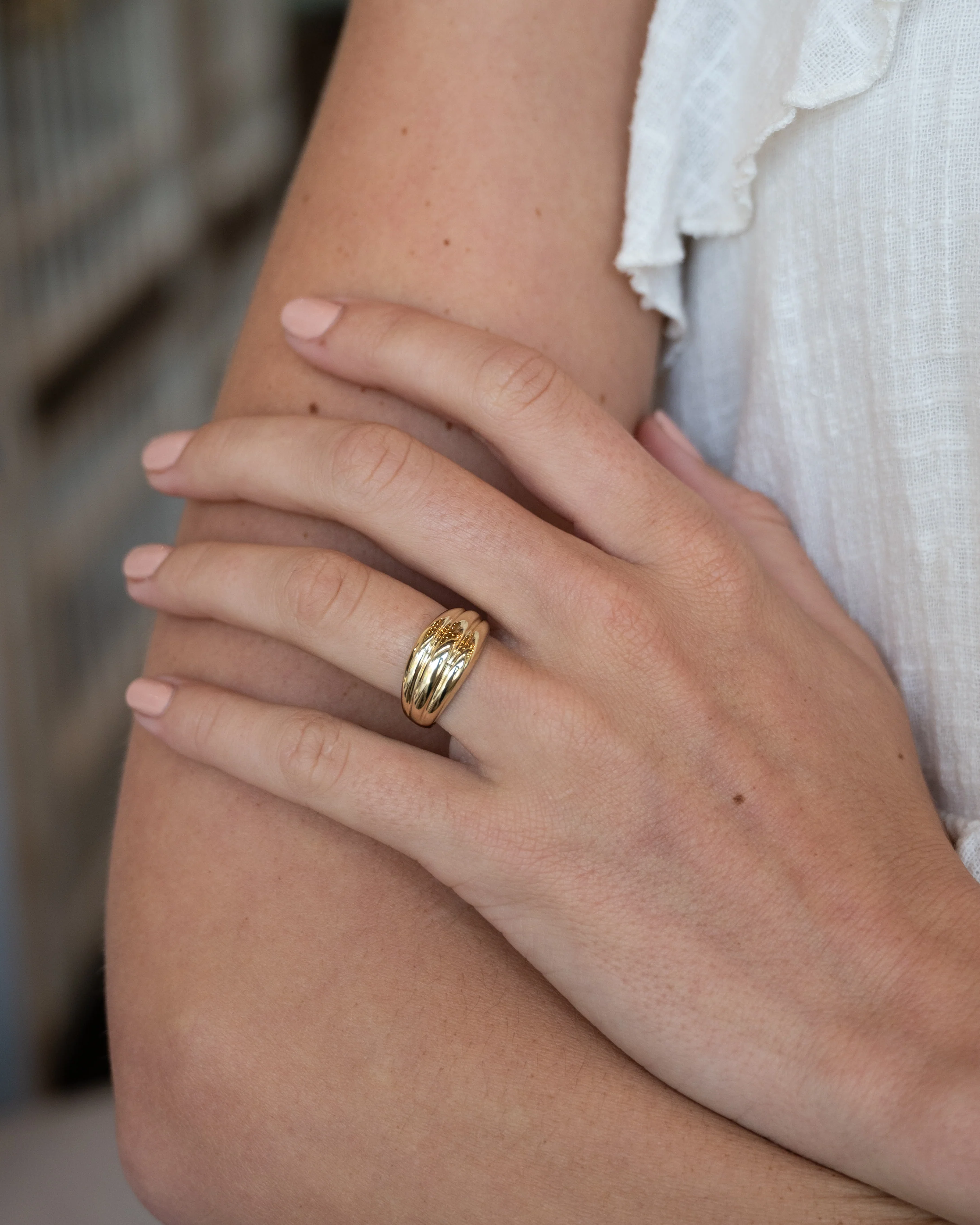 Ridged Puffy Cocktail Ring 14k Yellow Gold - Image 6
