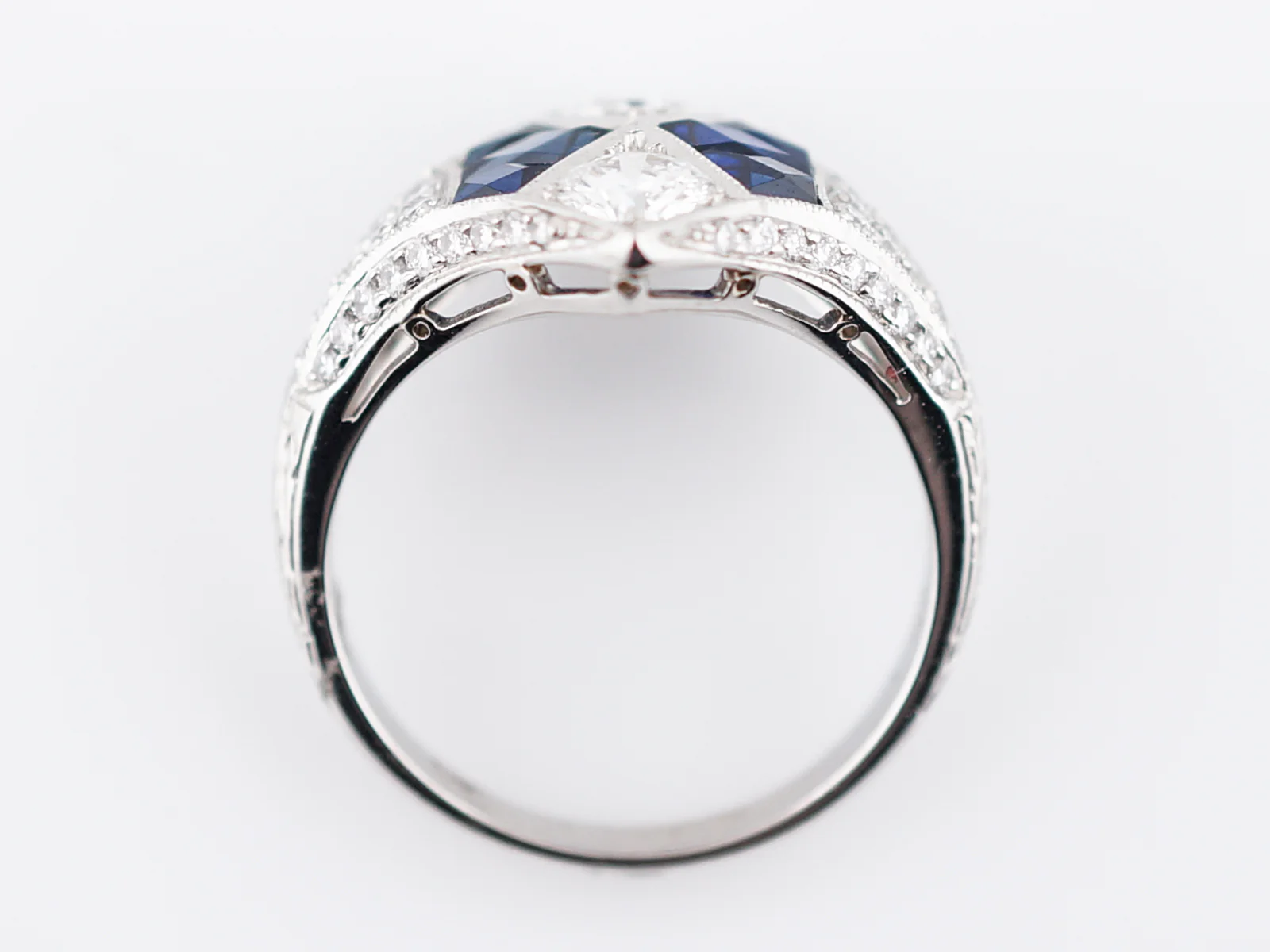 Right Hand Ring Modern 1.03 Round Brilliant Cut Diamonds & 2.86 French Cut Sapphire in Platinum - Image 7