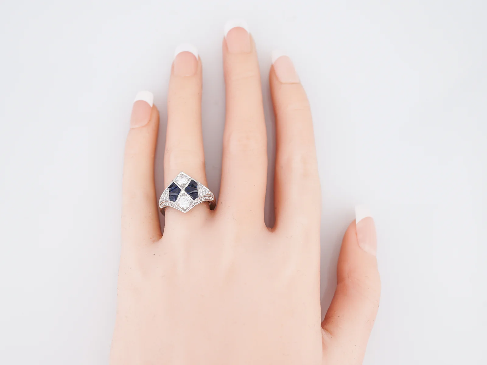 Right Hand Ring Modern 1.03 Round Brilliant Cut Diamonds & 2.86 French Cut Sapphire in Platinum - Image 8