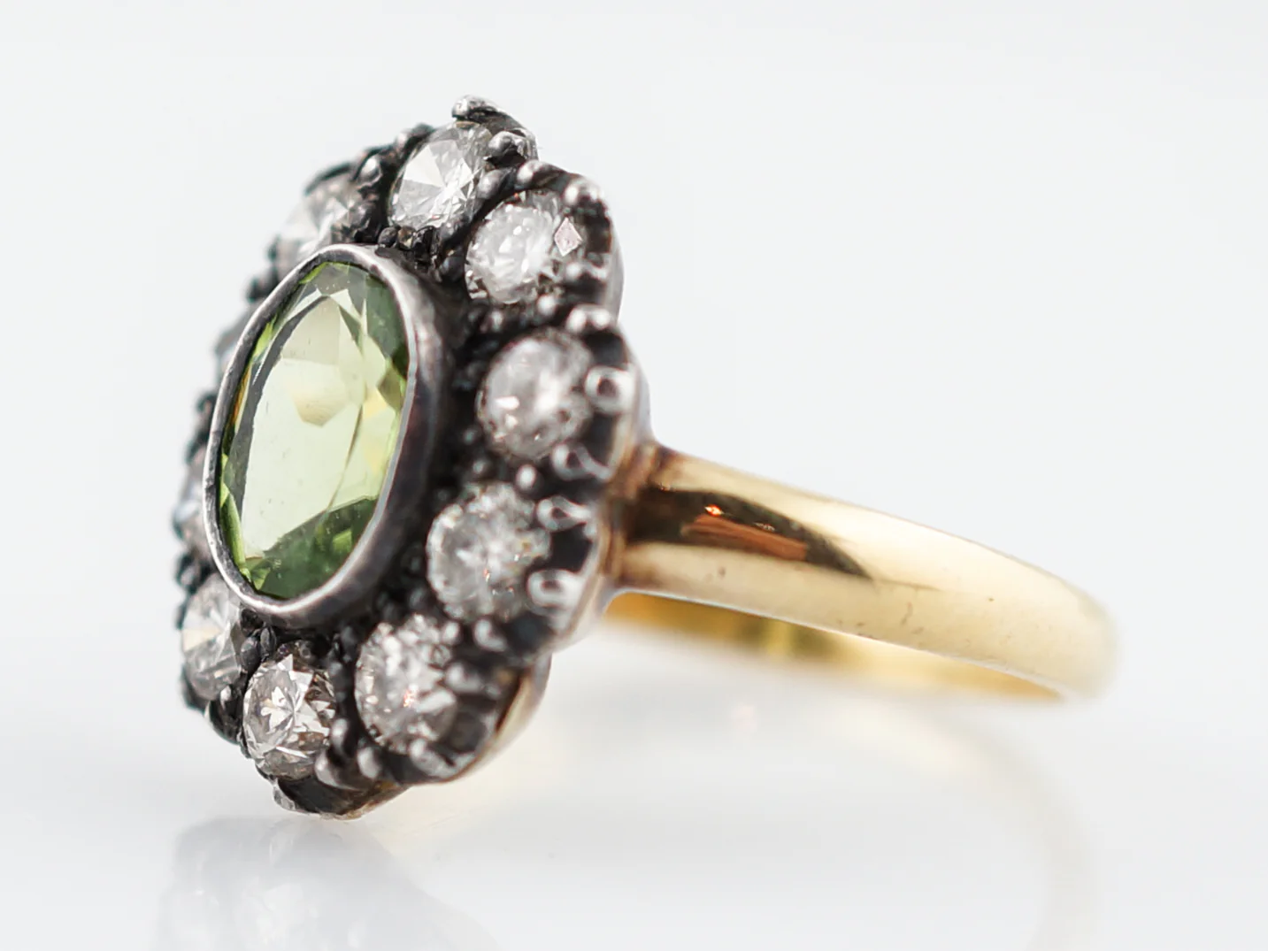 Right Hand Ring Modern 1.04 Oval Cut Peridot & 1.00 Round Brilliant Cut Diamonds in 18K Yellow Gold & Sterling Silver - Image 2