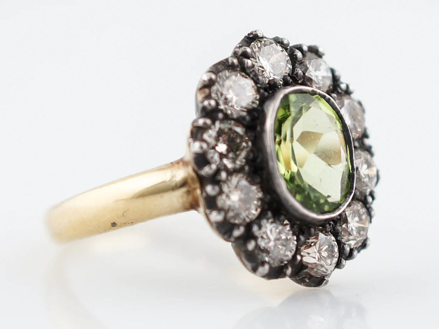 Right Hand Ring Modern 1.04 Oval Cut Peridot & 1.00 Round Brilliant Cut Diamonds in 18K Yellow Gold & Sterling Silver - Image 3
