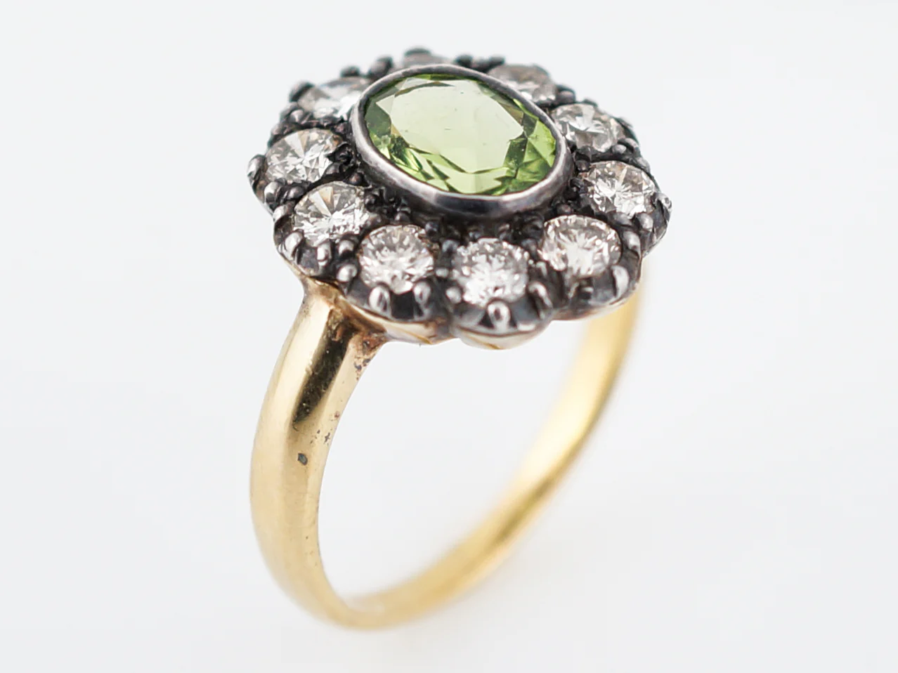 Right Hand Ring Modern 1.04 Oval Cut Peridot & 1.00 Round Brilliant Cut Diamonds in 18K Yellow Gold & Sterling Silver - Image 4