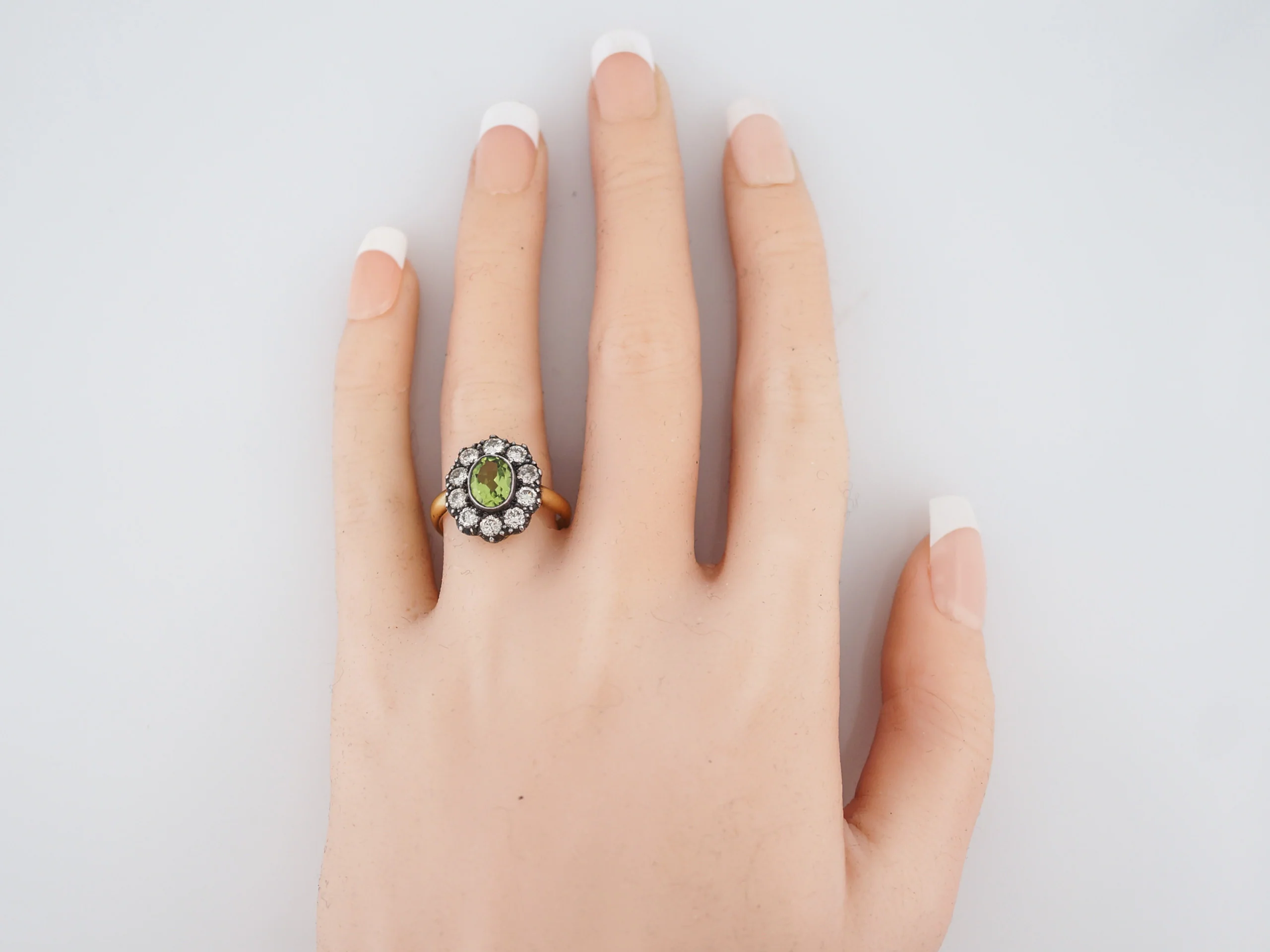 Right Hand Ring Modern 1.04 Oval Cut Peridot & 1.00 Round Brilliant Cut Diamonds in 18K Yellow Gold & Sterling Silver - Image 6