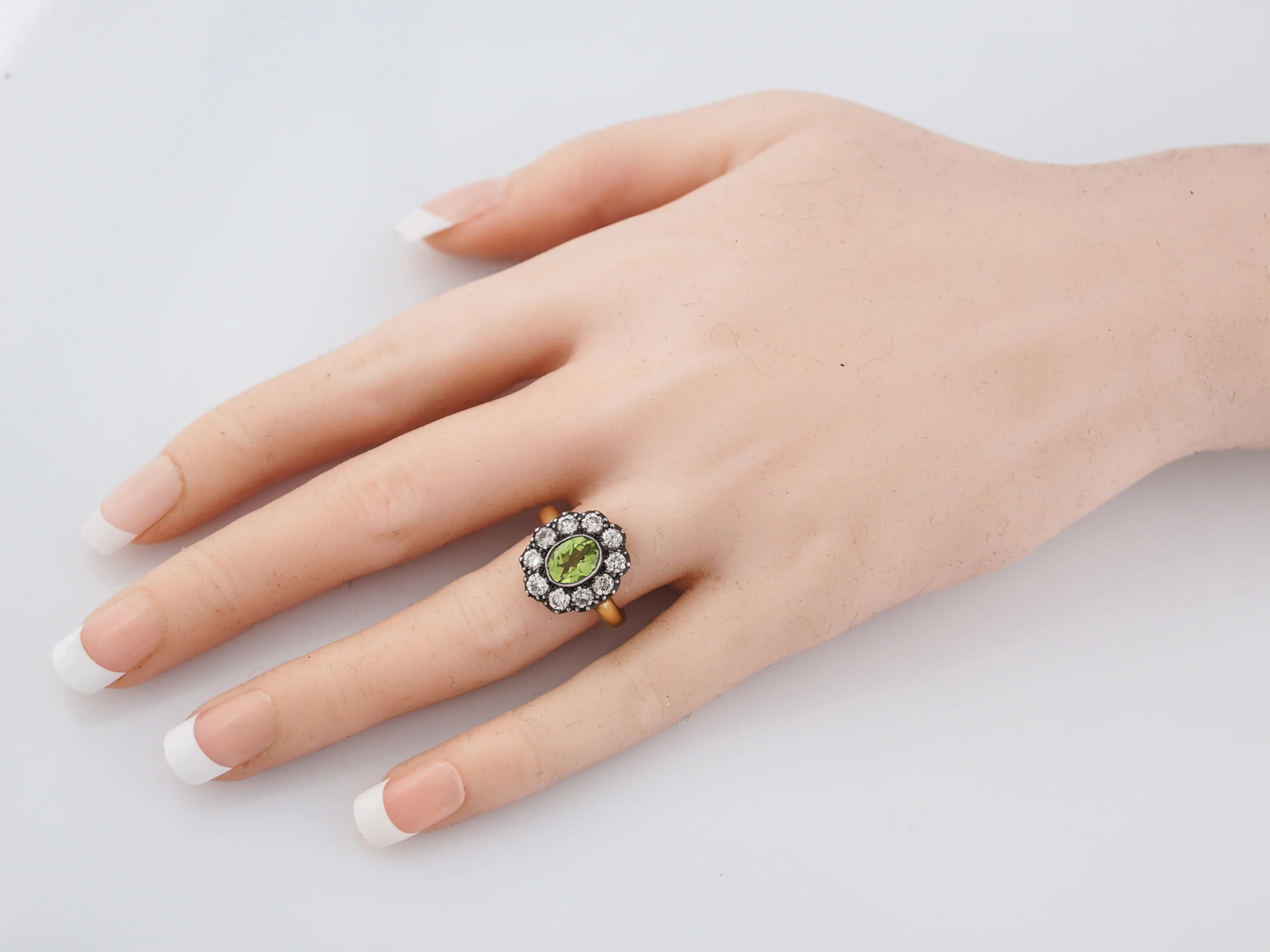 Right Hand Ring Modern 1.04 Oval Cut Peridot & 1.00 Round Brilliant Cut Diamonds in 18K Yellow Gold & Sterling Silver - Image 7