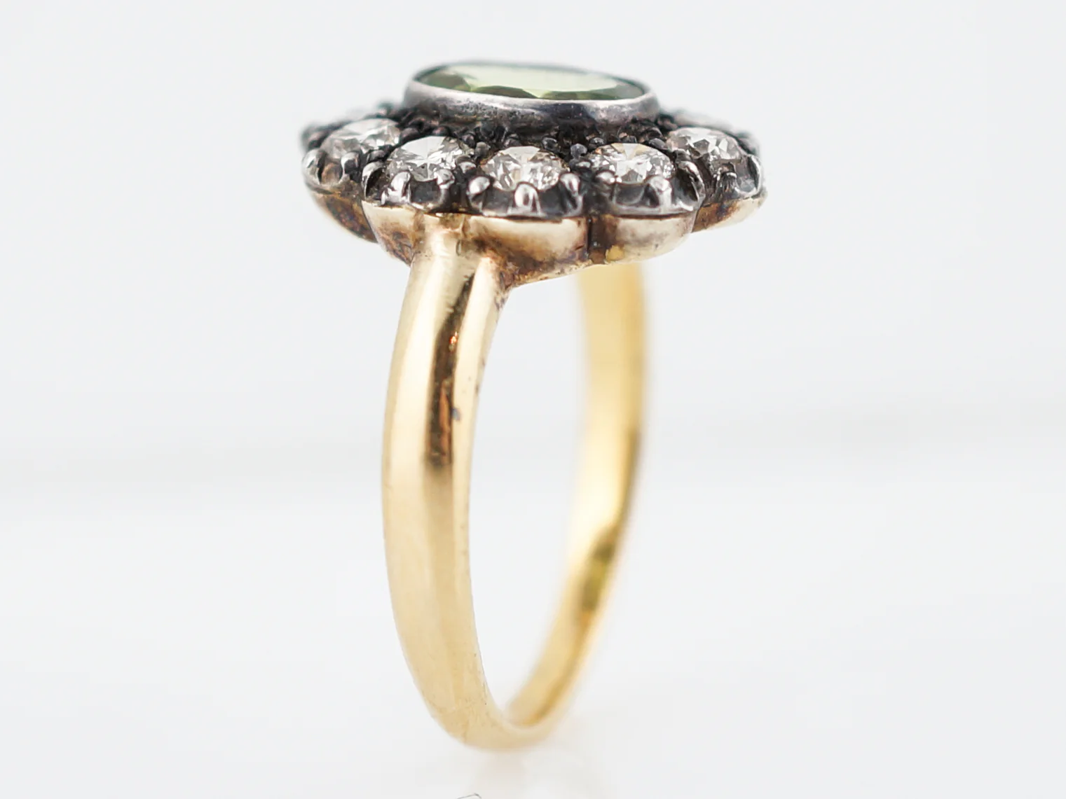 Right Hand Ring Modern 1.04 Oval Cut Peridot & 1.00 Round Brilliant Cut Diamonds in 18K Yellow Gold & Sterling Silver - Image 6