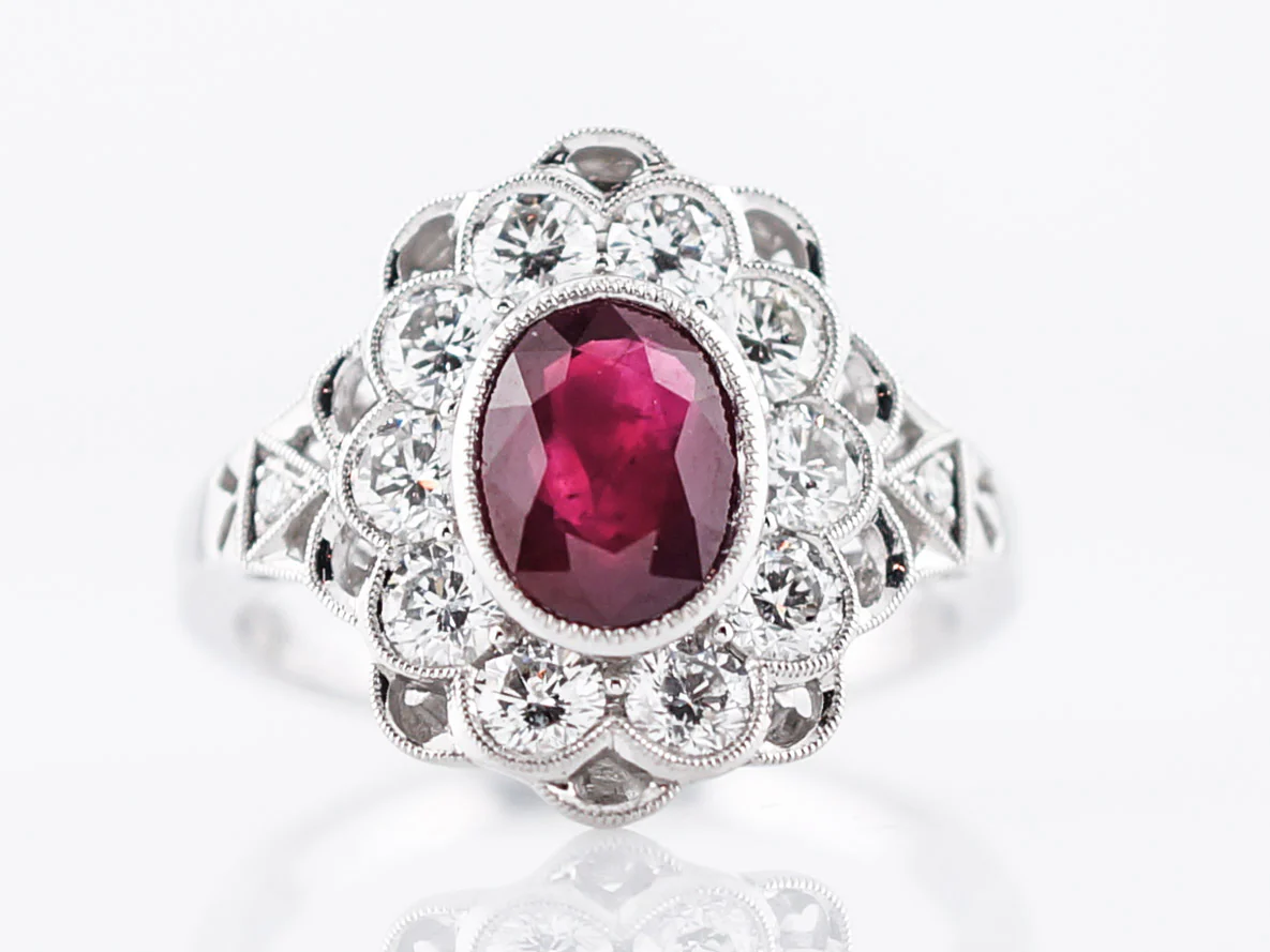 Right Hand Ring Modern 1.39 Oval Cut Ruby in Platinum