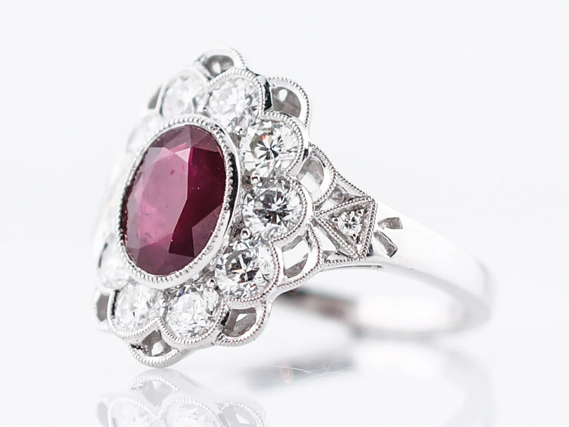 Right Hand Ring Modern 1.39 Oval Cut Ruby in Platinum - Image 2