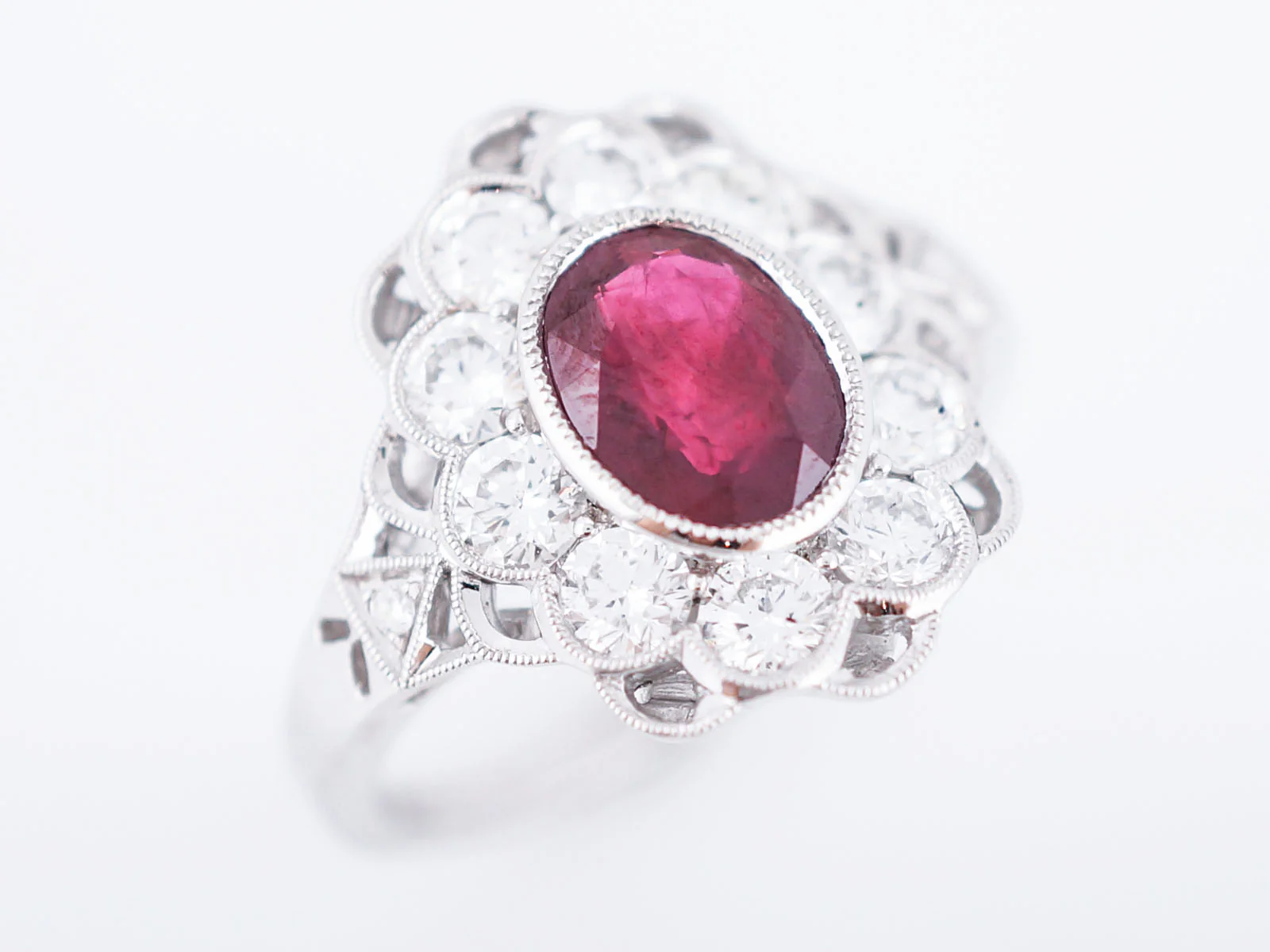 Right Hand Ring Modern 1.39 Oval Cut Ruby in Platinum - Image 4