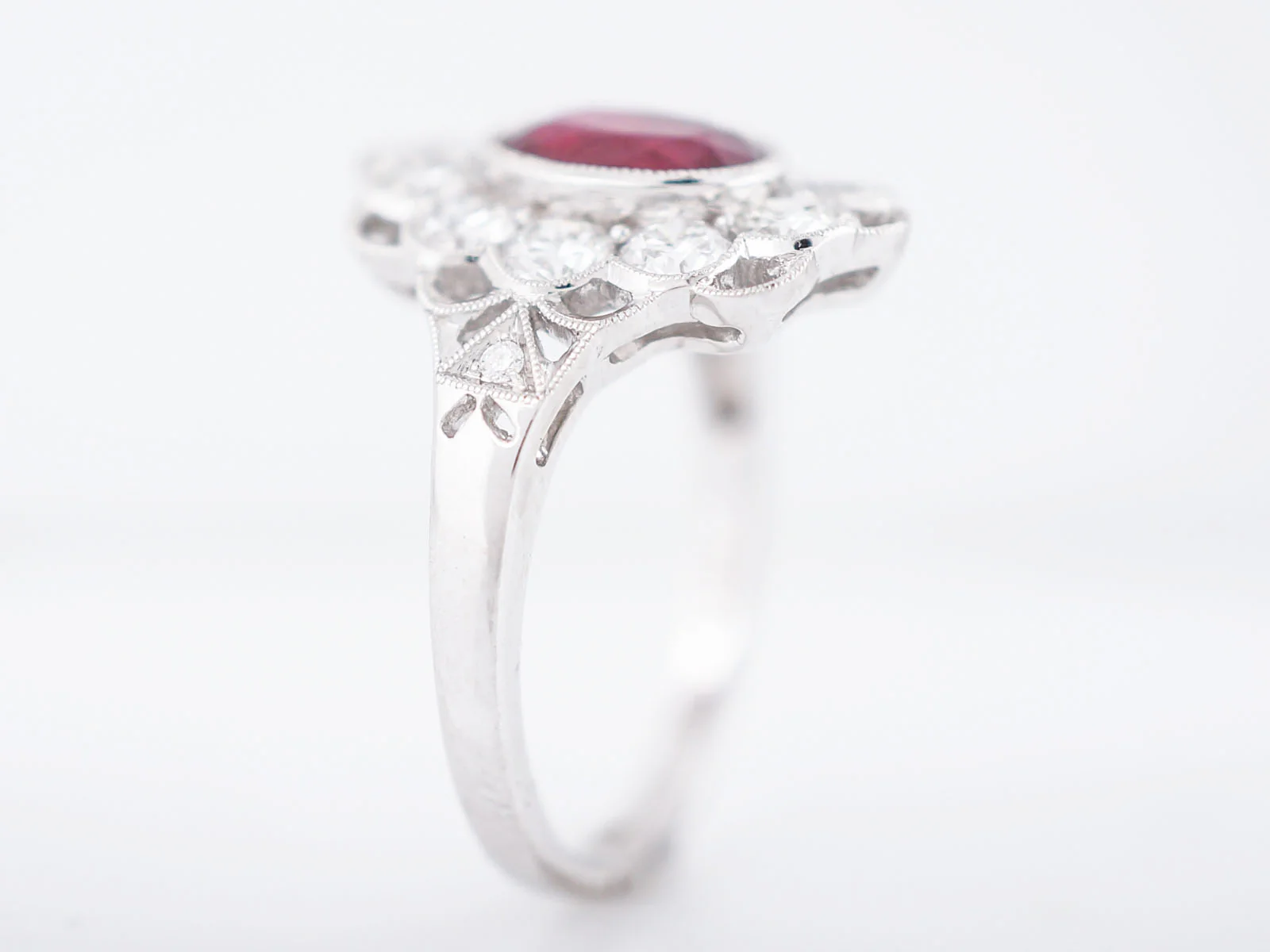 Right Hand Ring Modern 1.39 Oval Cut Ruby in Platinum - Image 5