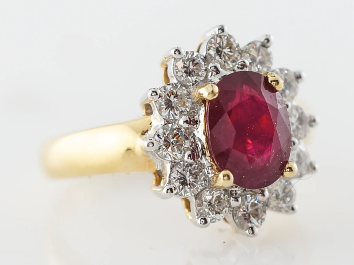 Right Hand Ring Modern 1.51 Oval Cut Ruby & .72 Round Brilliant Cut Diamond in 18k Yellow Gold - Image 3