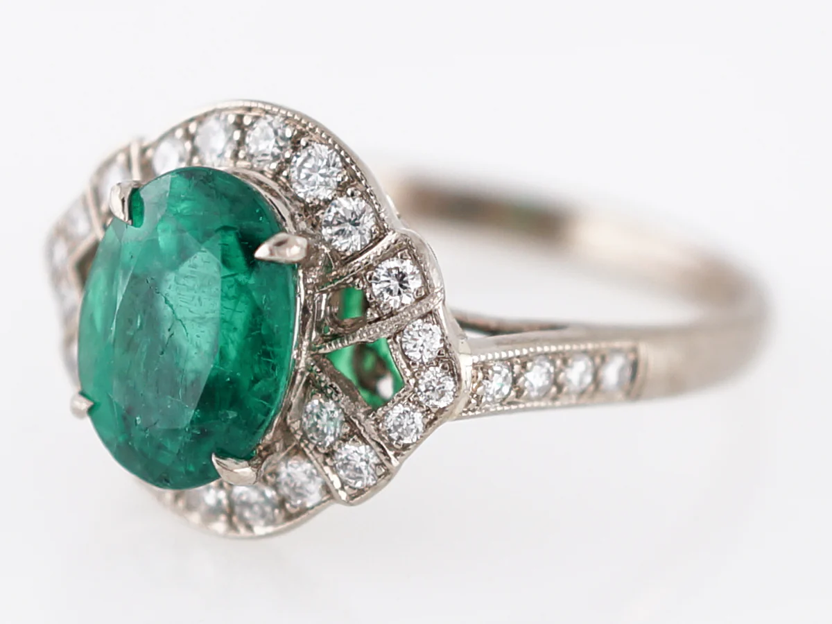 Right Hand Ring Modern 1.89 Oval Cut Emerald in 18k White Gold - Image 2