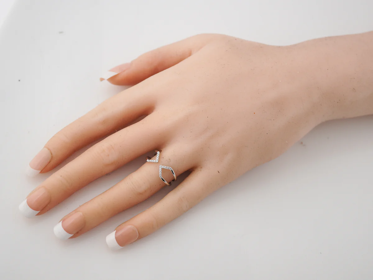 Right Hand Ring Modern .11 Round Brilliant Cut Diamonds in 14k White Gold - Image 7