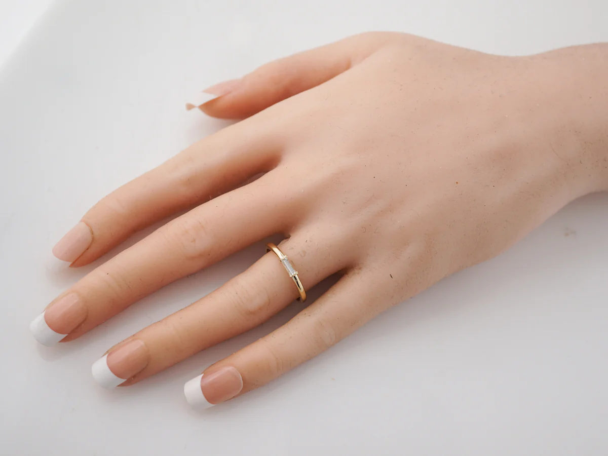 Right Hand Ring Modern .13 Baguette Cut Diamond in 14k Yellow Gold - Image 7