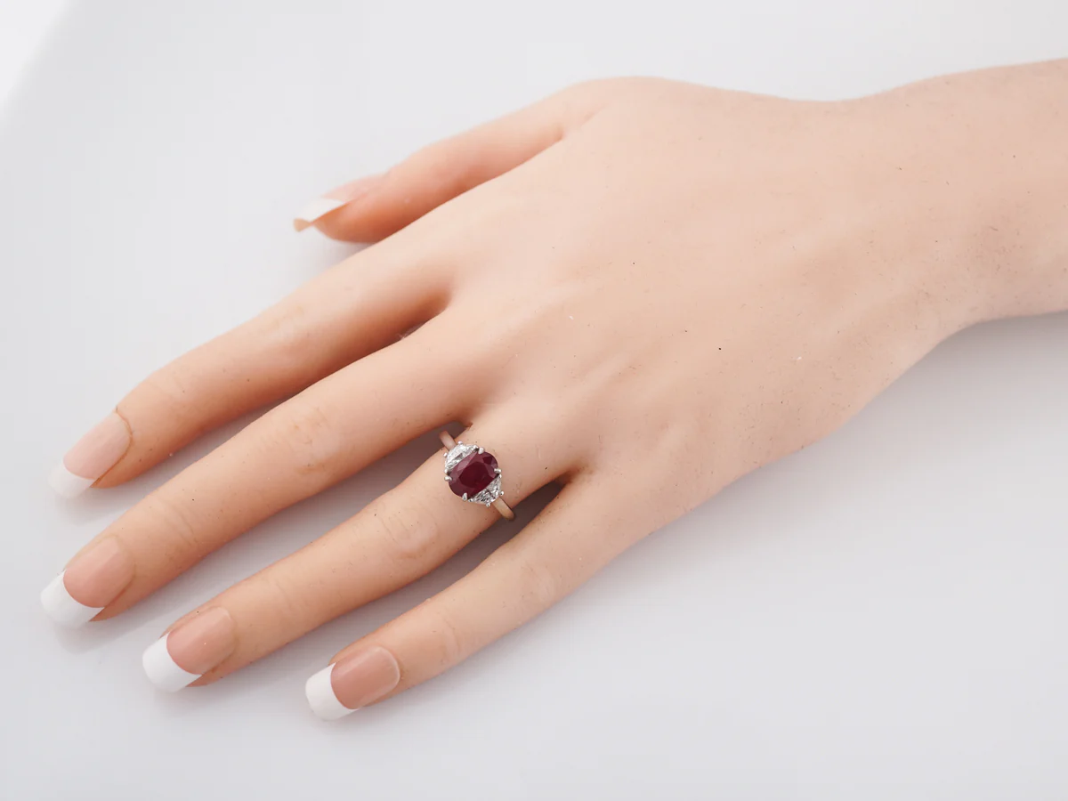 Right Hand Ring Modern 2.19 Oval Cut Ruby in Platinum - Image 8