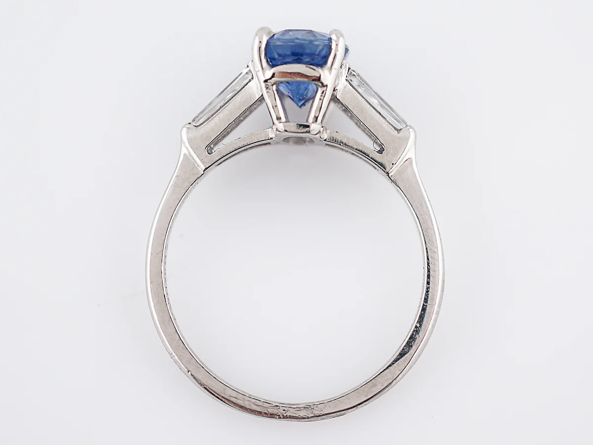 ***RTV***Right Hand Ring Modern 2.21 Oval Cut Sapphire & .28 Baguette Cut Diamond in Platinum - Image 6
