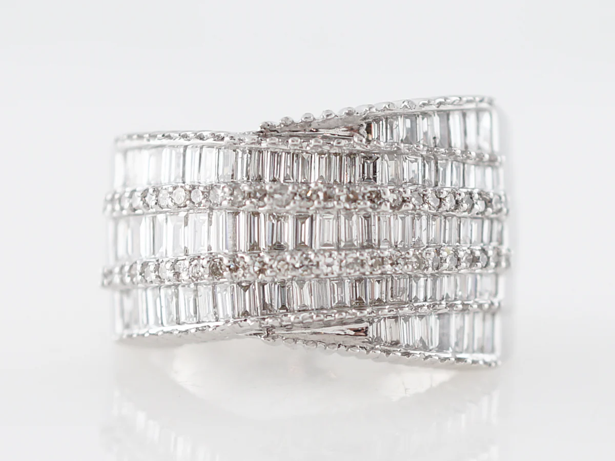 Right Hand Ring Modern 3.68 Baguette Cut Diamonds in 14k White Gold