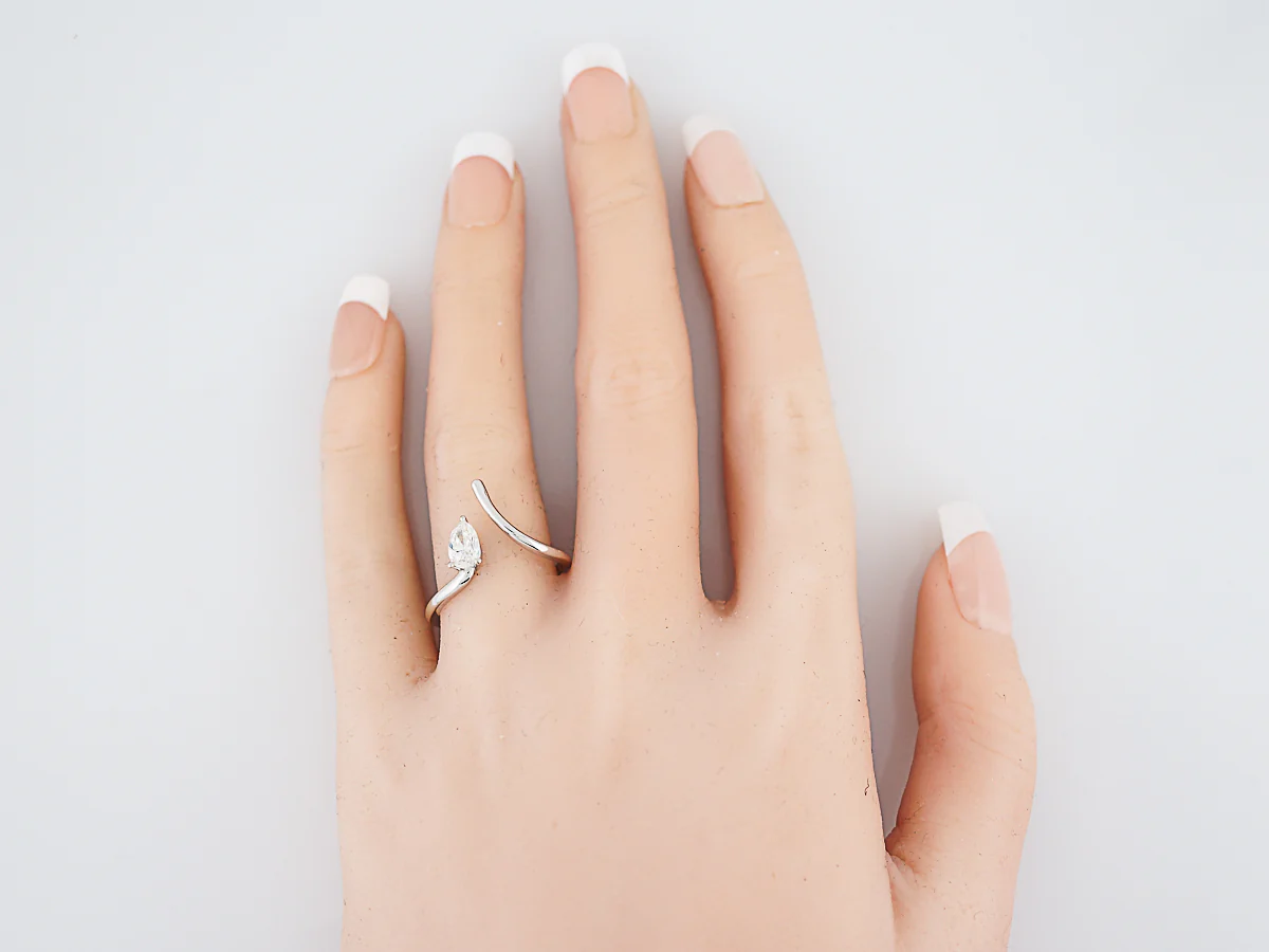 Right Hand Ring Modern .51 Pear Cut Diamond in 14k White Gold - Image 5