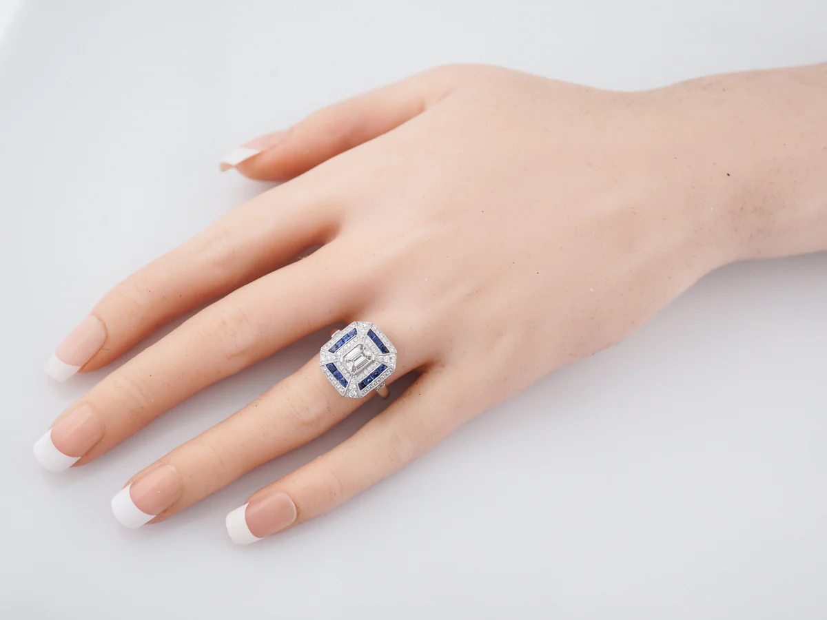 Right Hand Ring Modern .70 Emerald Cut Diamond in Platinum - Image 7