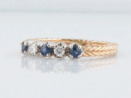 Modern Five Stone Diamond and Sapphire Cocktail Ring in 14k Yellow Gold - Image 2