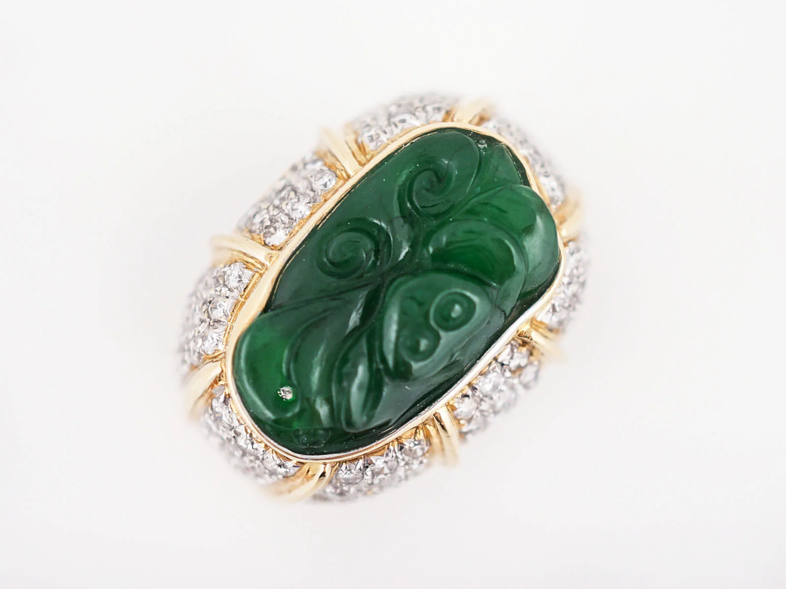 Right Hand Ring Modern 15.38 GIA Pierced Carving Jade in 14K Yellow Gold - Image 4