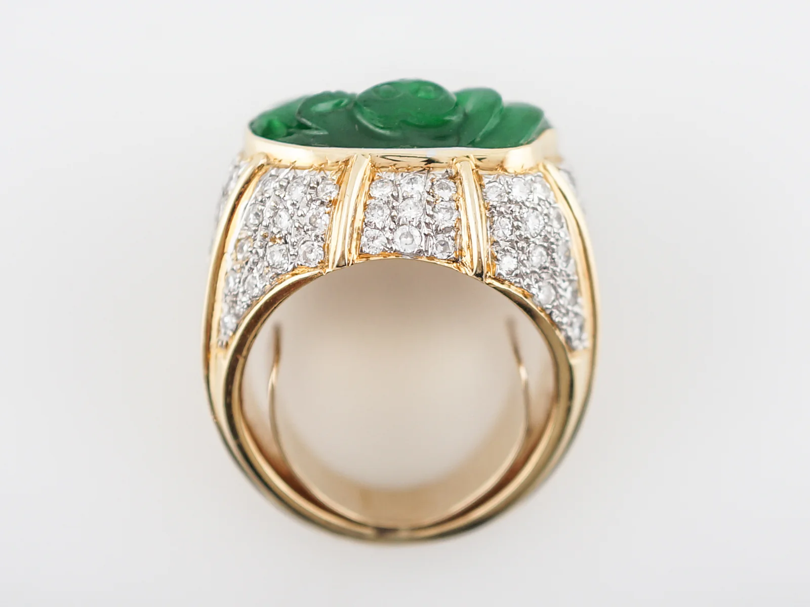 Right Hand Ring Modern 15.38 GIA Pierced Carving Jade in 14K Yellow Gold - Image 6