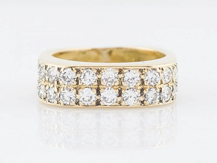 Right Hand Ring Modern Pave 1.30 Round Brilliant Cut Diamonds in 14k Yellow Gold
