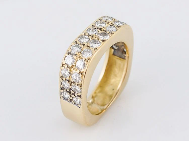 Right Hand Ring Modern Pave 1.30 Round Brilliant Cut Diamonds in 14k Yellow Gold - Image 6