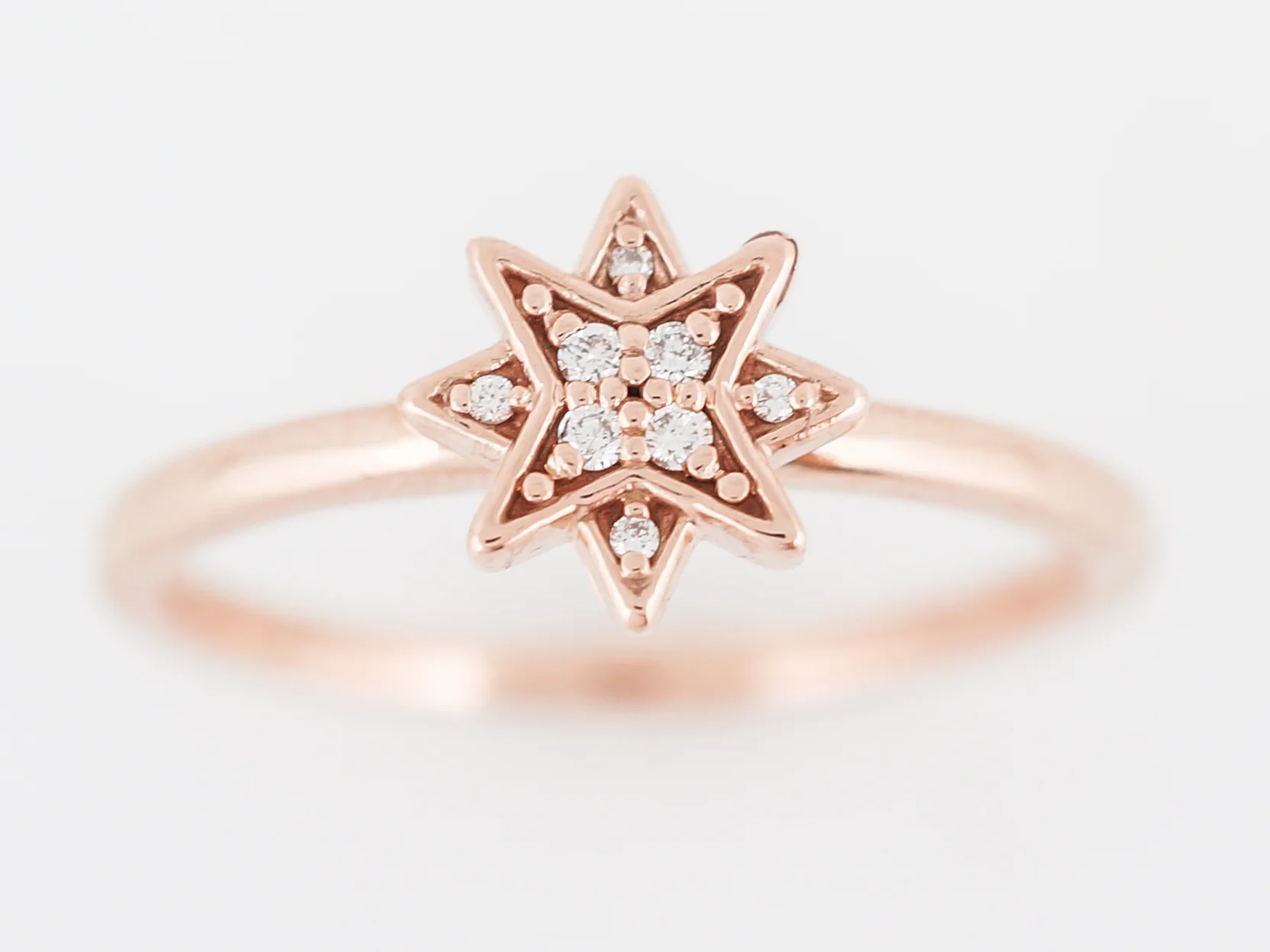 Right Hand Ring Modern .04 Round Brilliant Cut Diamonds in 14k Rose Gold - Image 4
