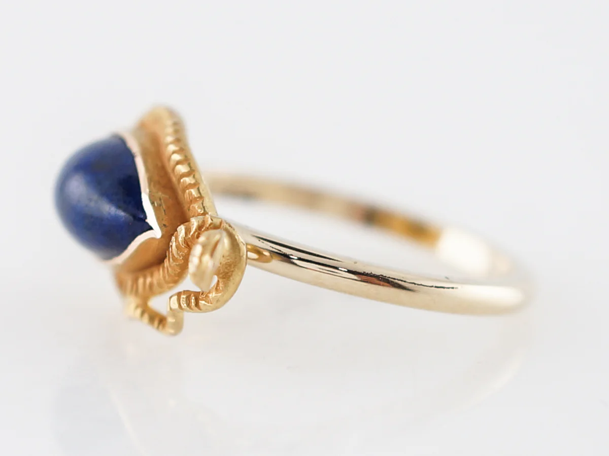 Right Hand Ring Victorian Cabochon Cut Lapis in 14k Yellow Gold - Image 2