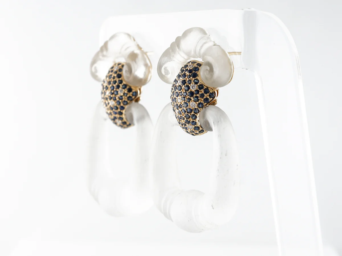 Rock Crystal w/ Diamond & Sapphire Earrings 18k - Image 2