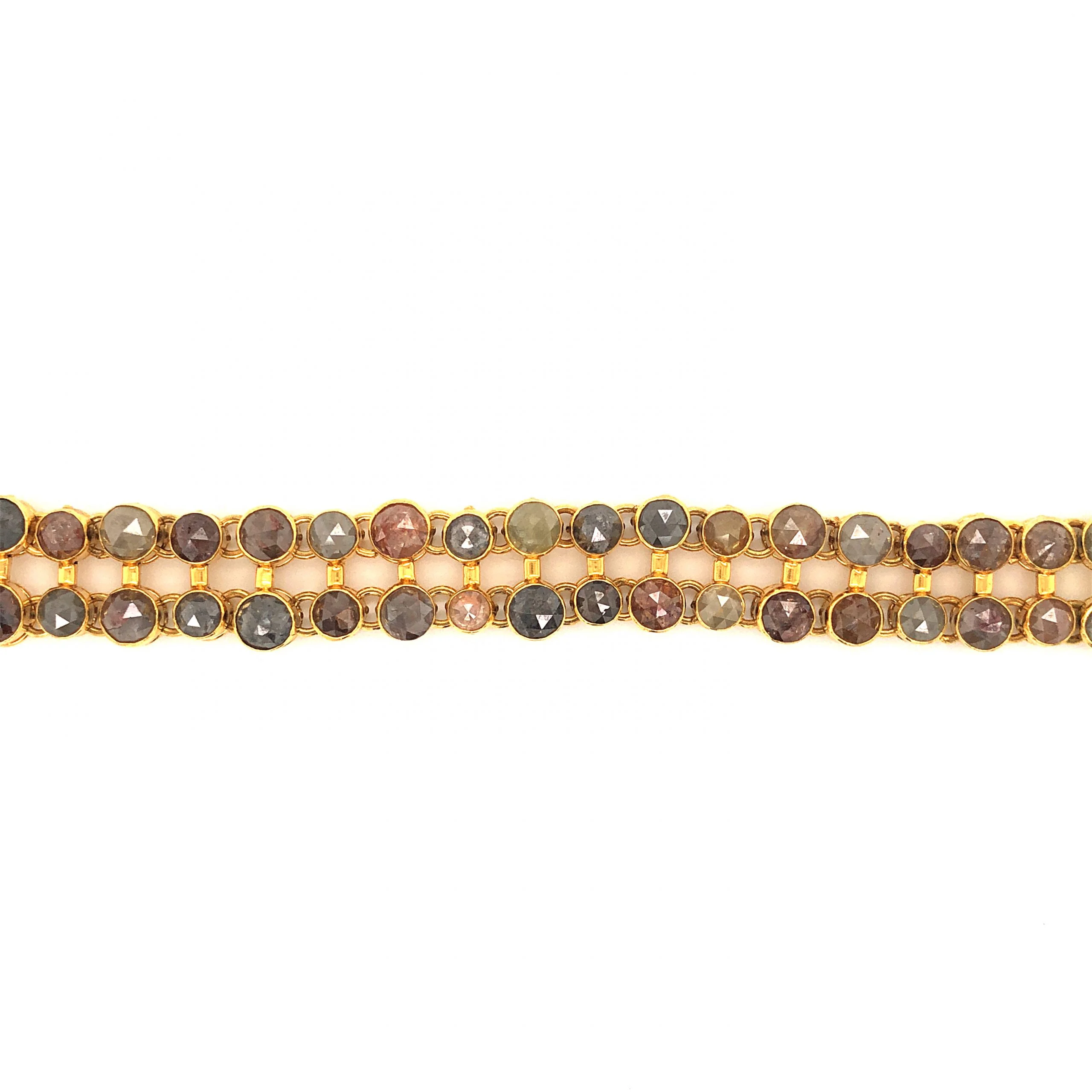 Rose Cut Colored Diamond Bracelet in 18k Yellow Gold - Image 3