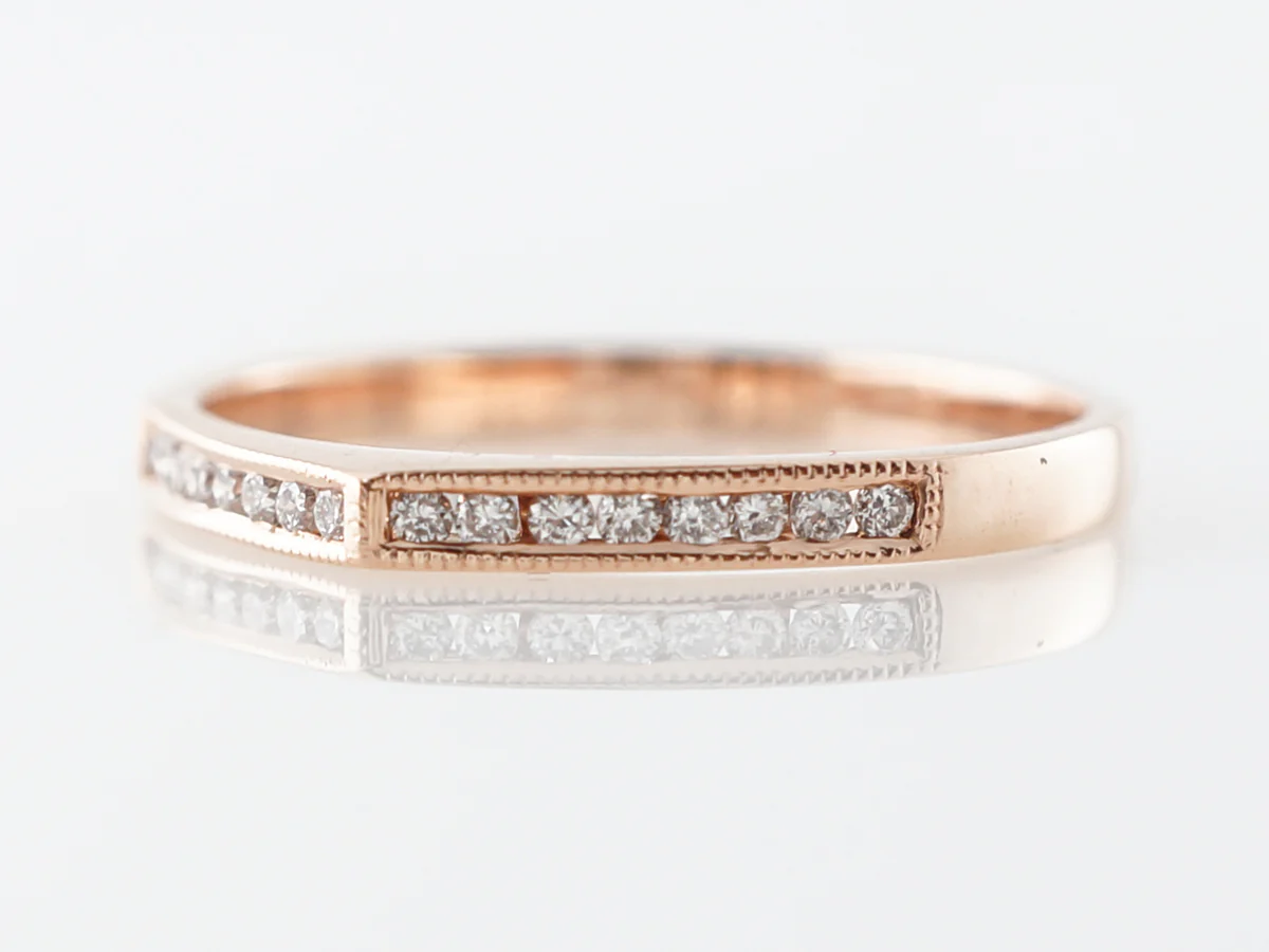 Rose Gold Diamond Wedding Band w/ Milgrain - Image 2