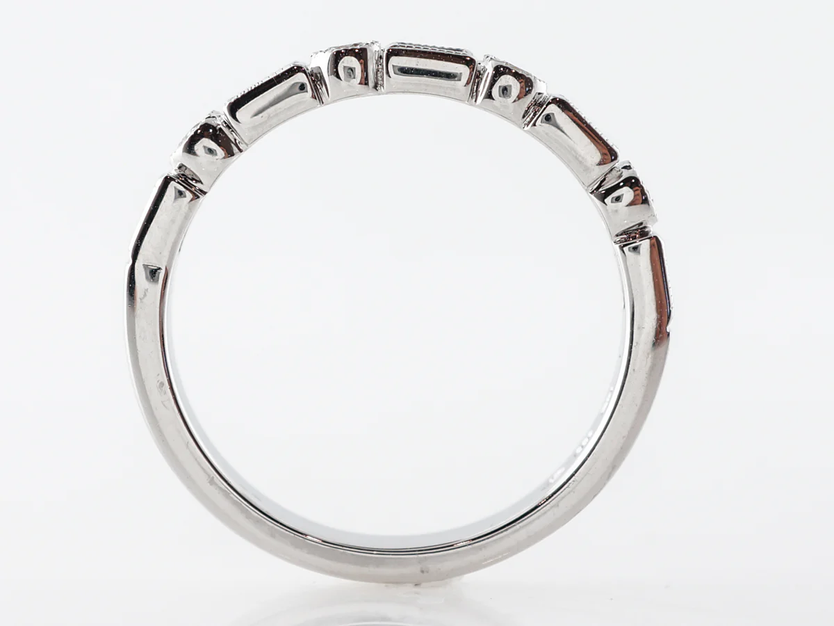 Round & Baguette Cut Diamond Wedding Band in 14k White Gold - Image 4