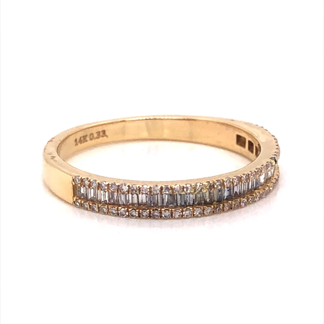 Round & Baguette Pave Diamond Band in 14k Yellow Gold - Image 3