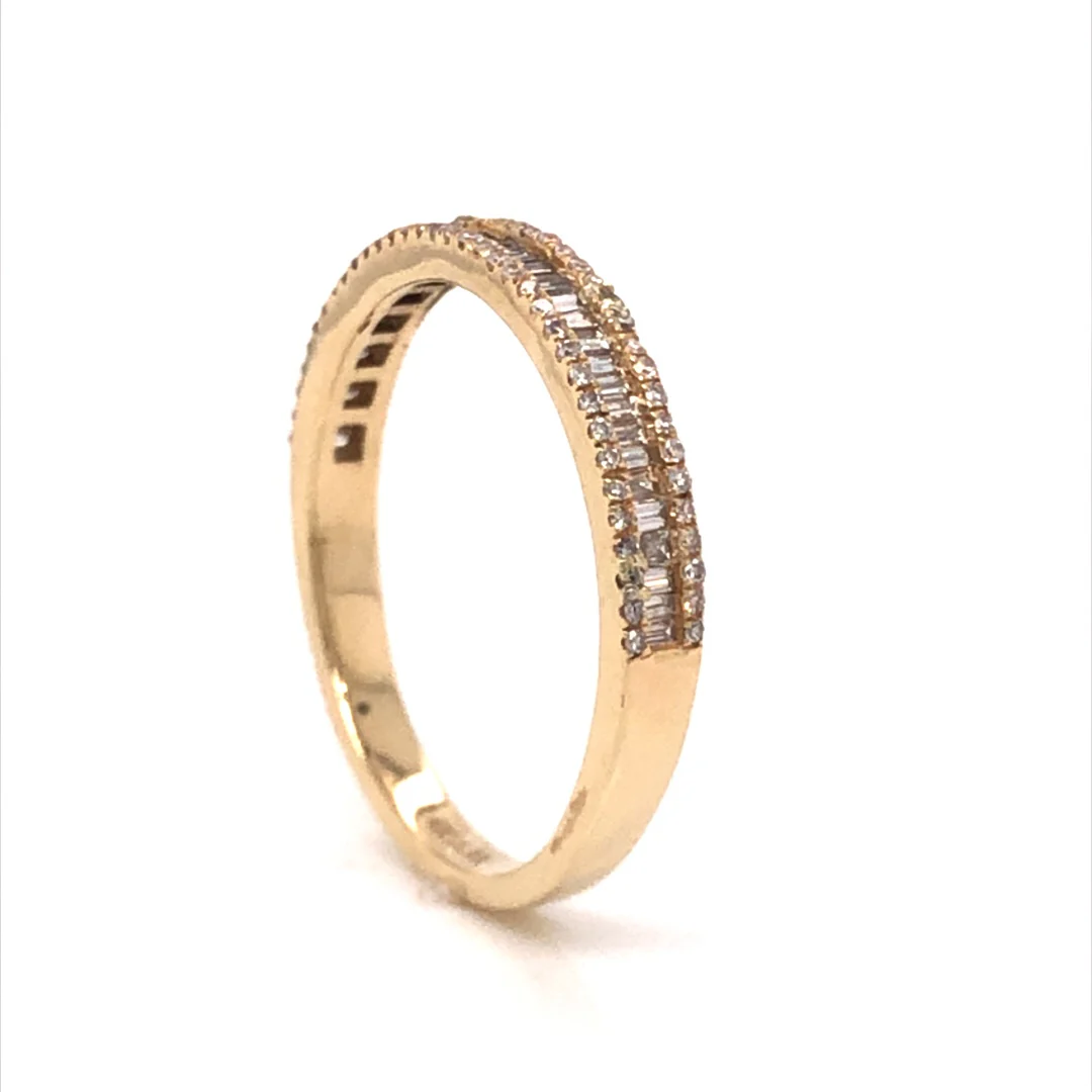 Round & Baguette Pave Diamond Band in 14k Yellow Gold - Image 4