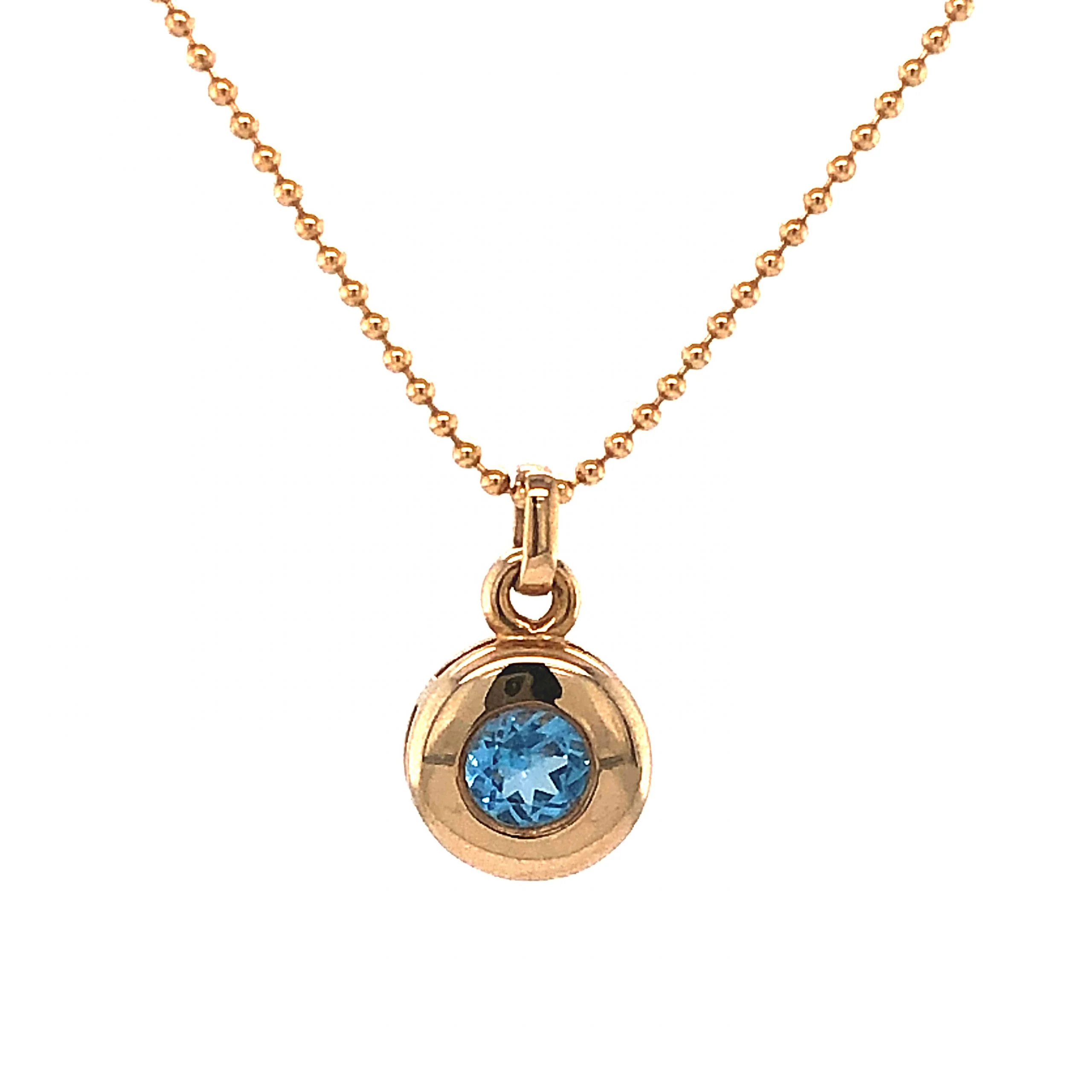 Round Blue Topaz Pendant Necklace in 14k Yellow Gold - Image 2