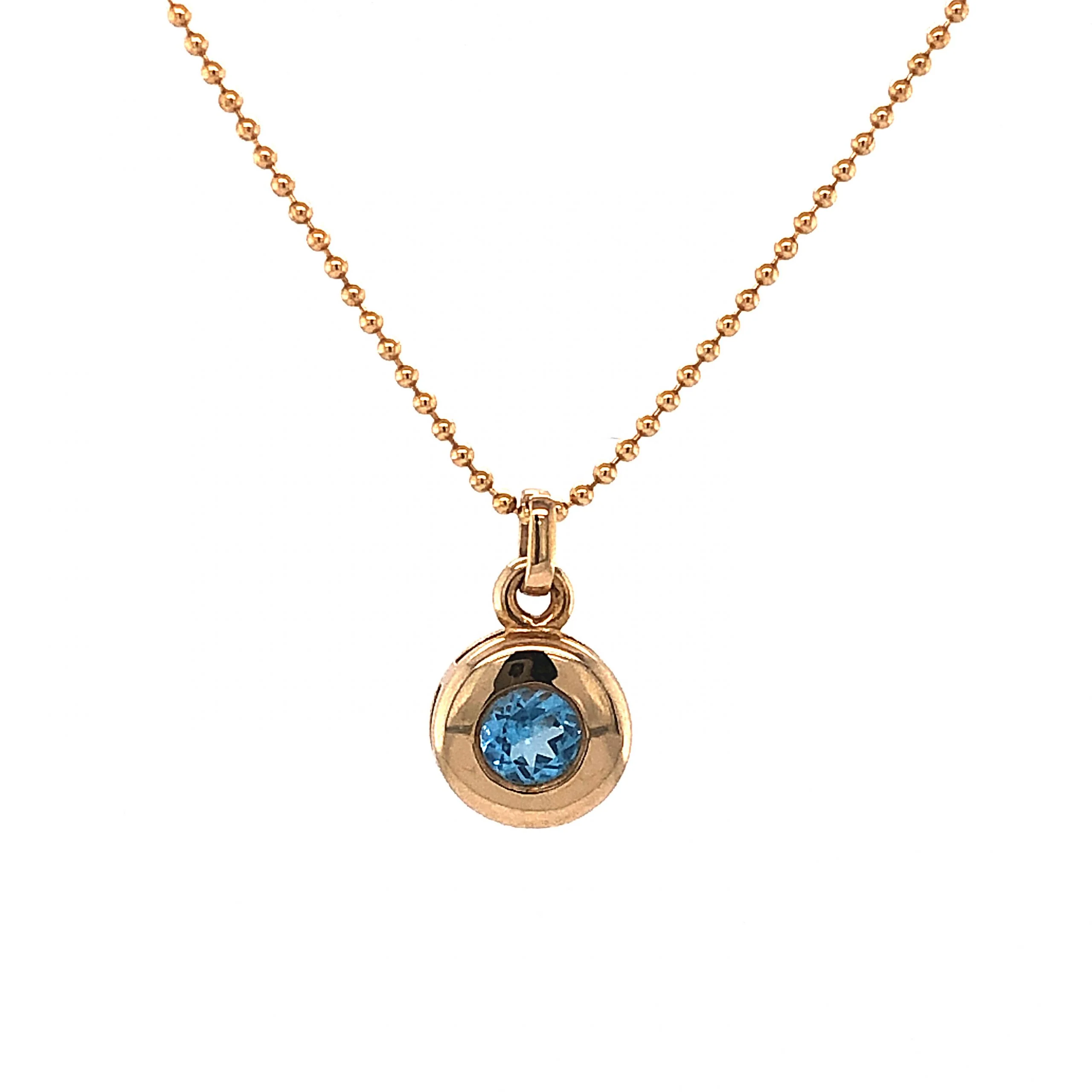 Round Blue Topaz Pendant Necklace in 14k Yellow Gold - Image 3