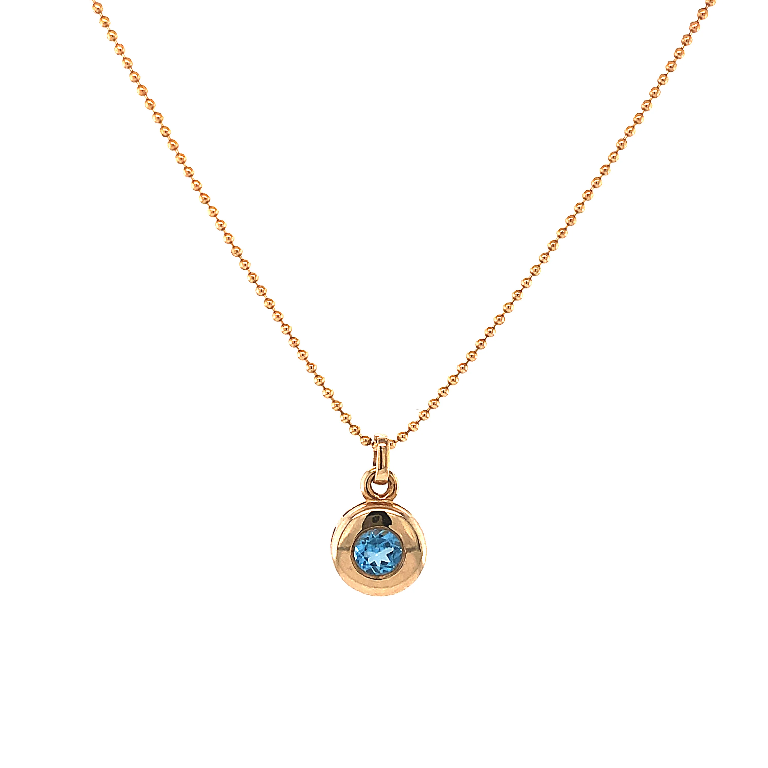 Round Blue Topaz Pendant Necklace in 14k Yellow Gold - Image 4