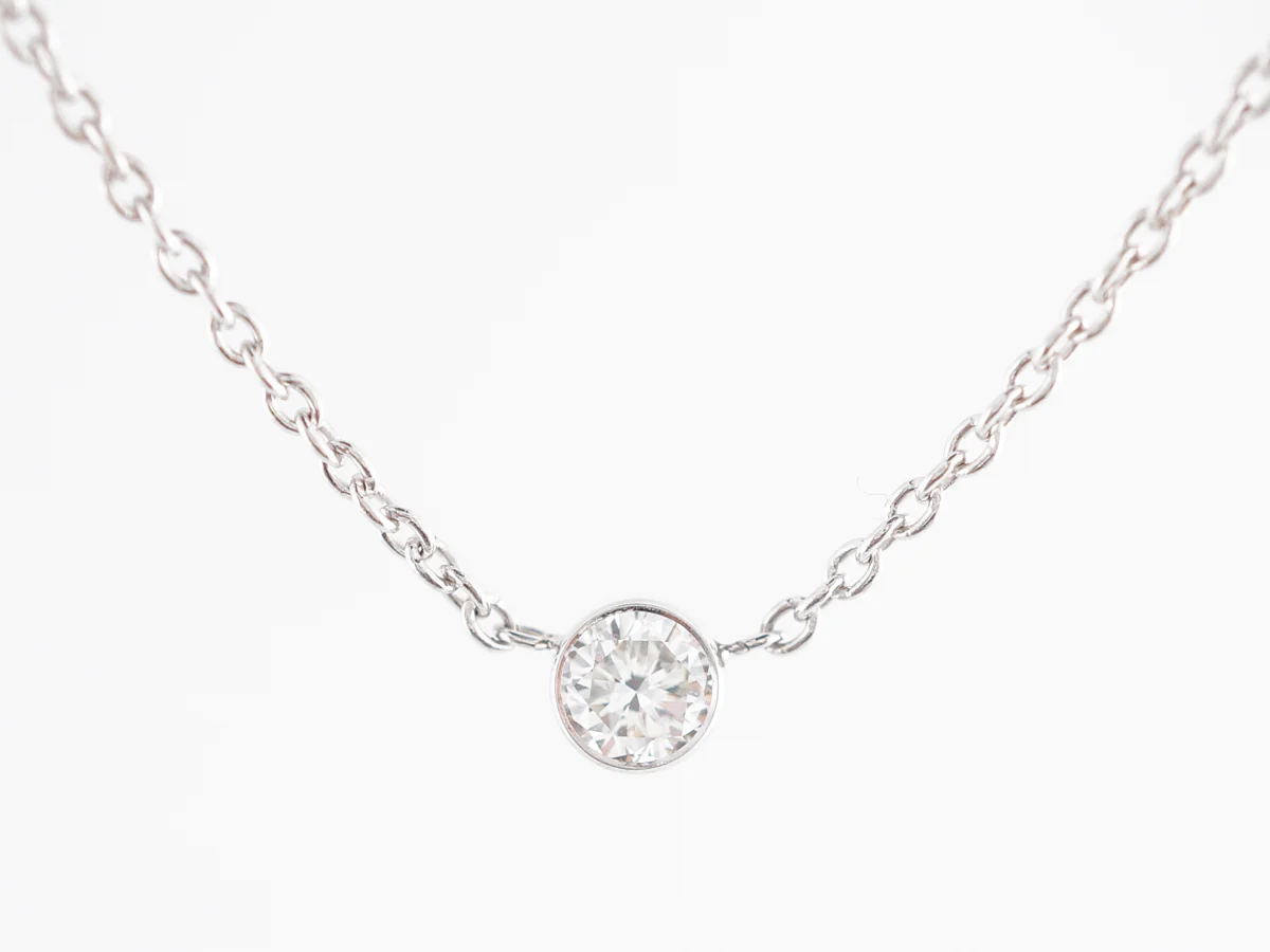 Round Brilliant Bezel Diamond Necklace in 14K White Gold