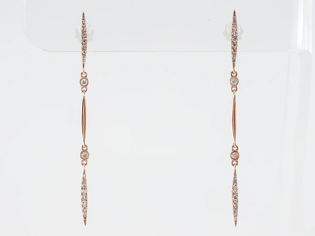 Round Brilliant Cut Diamond Dangle Earrings in 18k Rose Gold