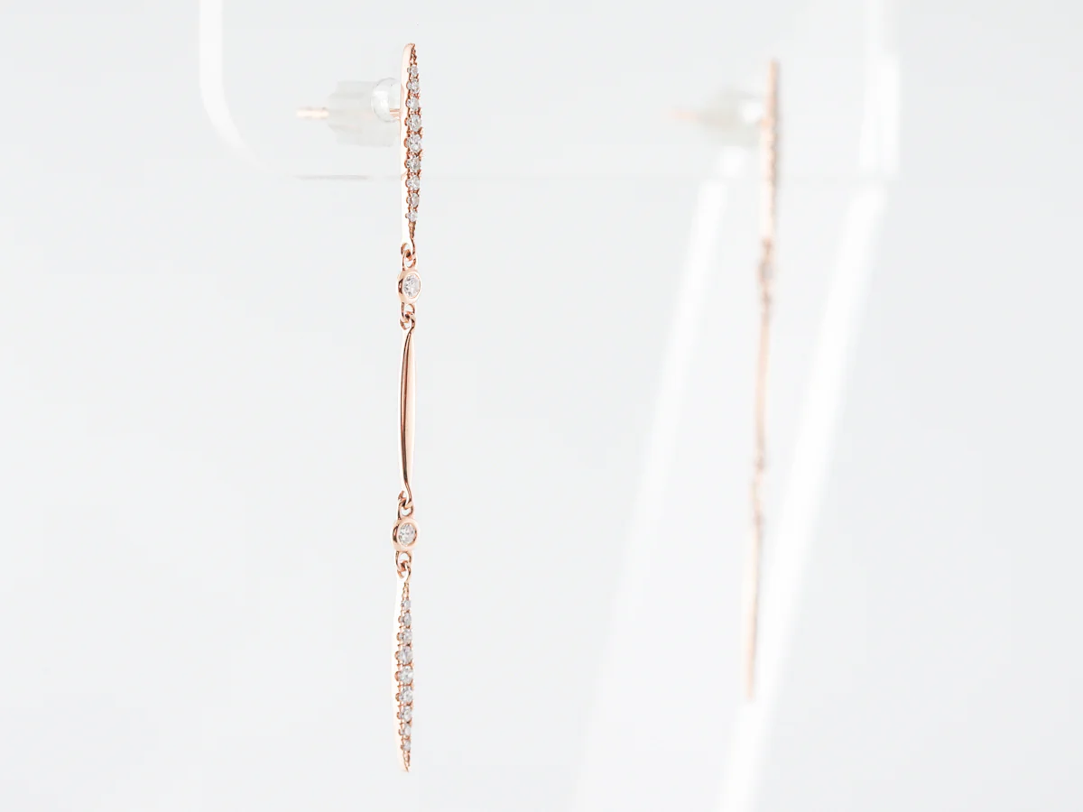 Round Brilliant Cut Diamond Dangle Earrings in 18k Rose Gold - Image 2