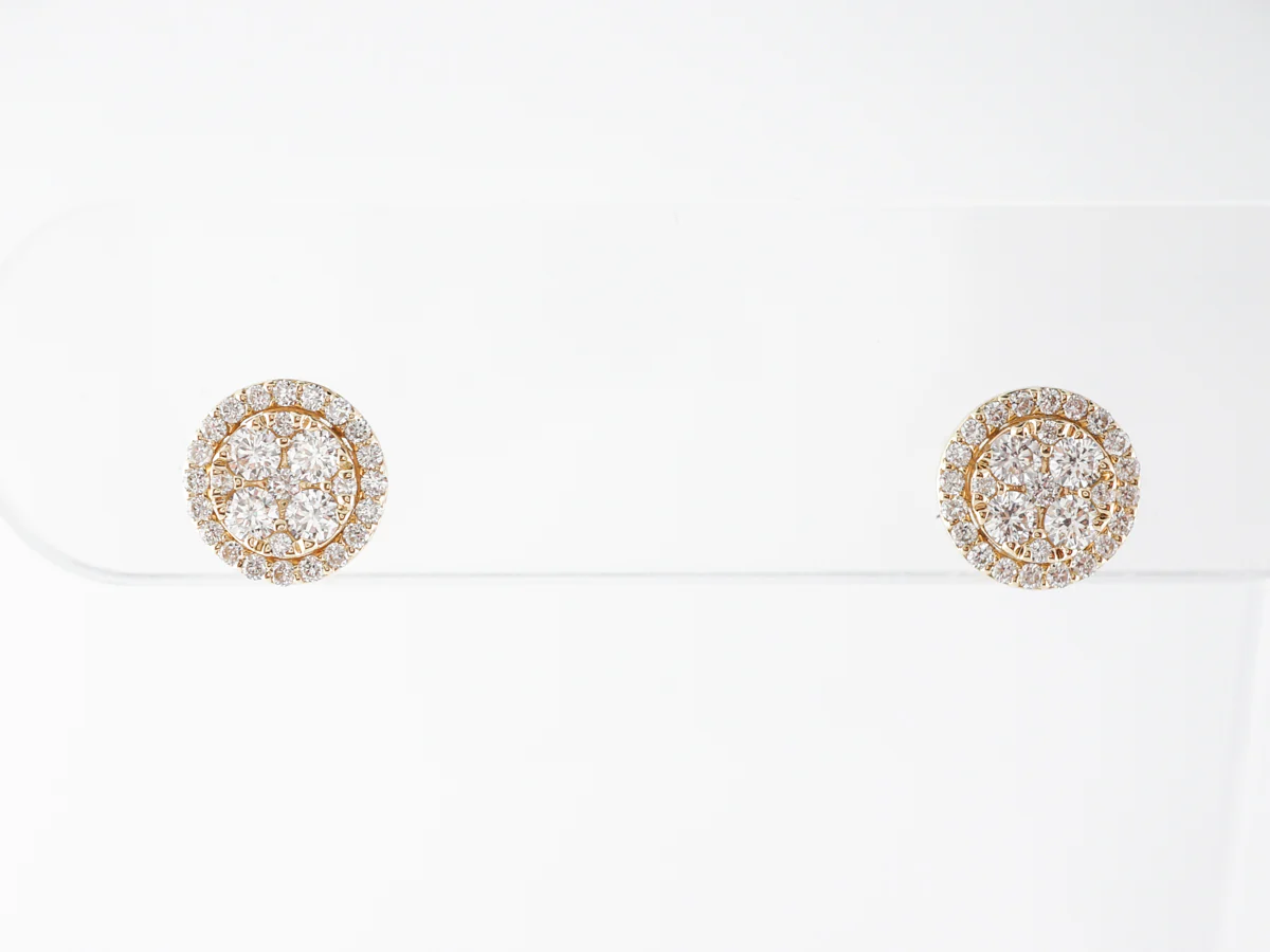 Round Brilliant Diamond Cluster Stud Earrings in 14k Yellow Gold - Image 2