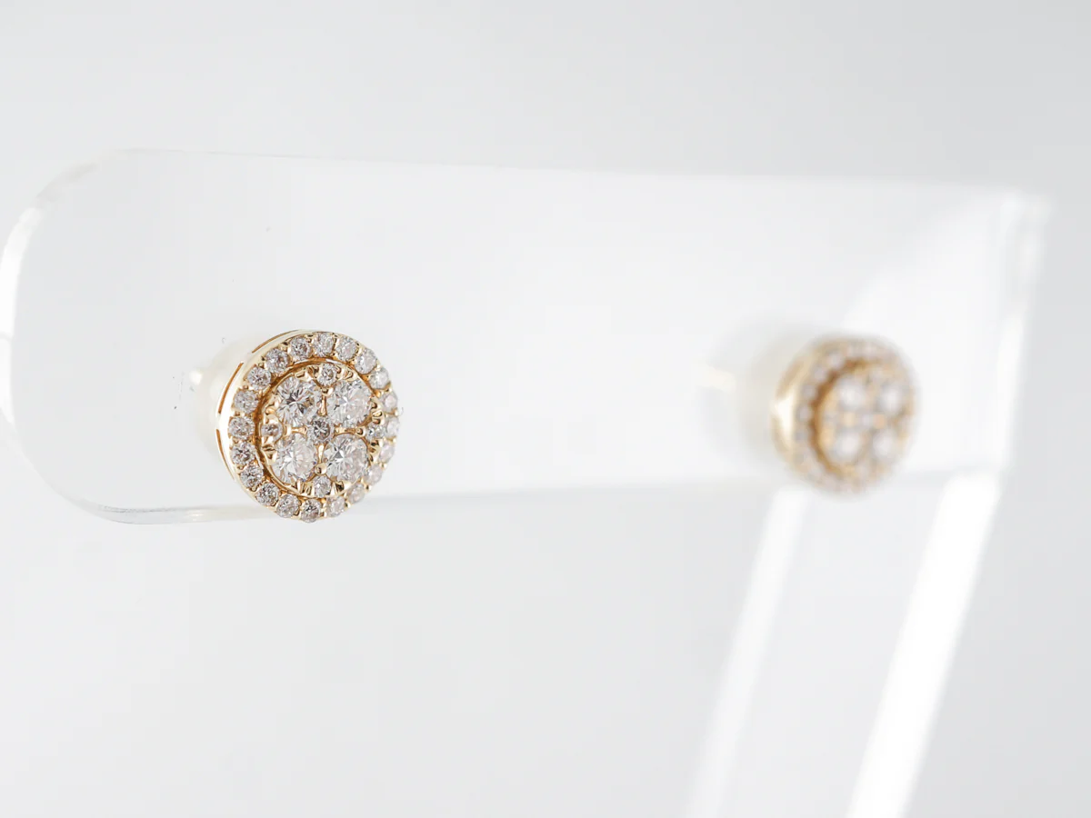 Round Brilliant Diamond Cluster Stud Earrings in 14k Yellow Gold - Image 3