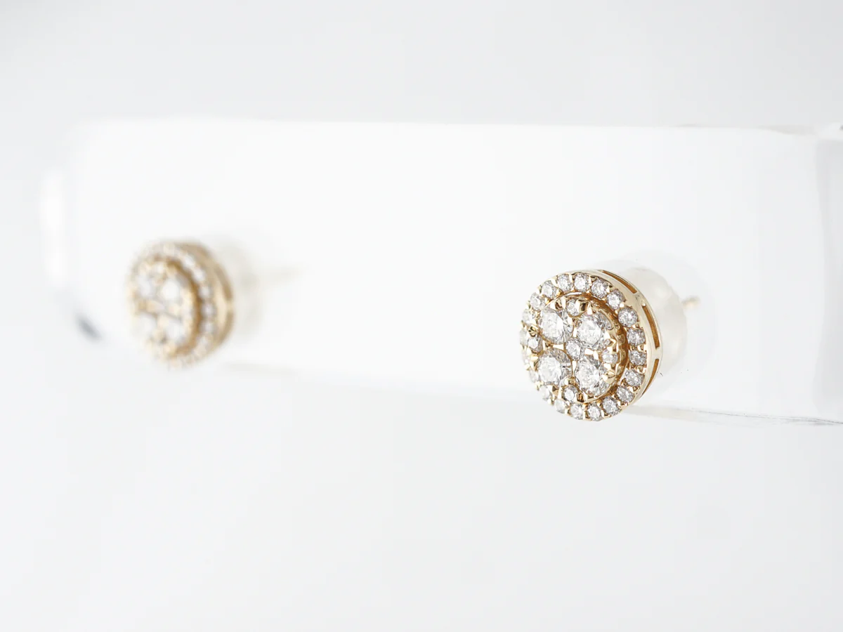 Round Brilliant Diamond Cluster Stud Earrings in 14k Yellow Gold - Image 4