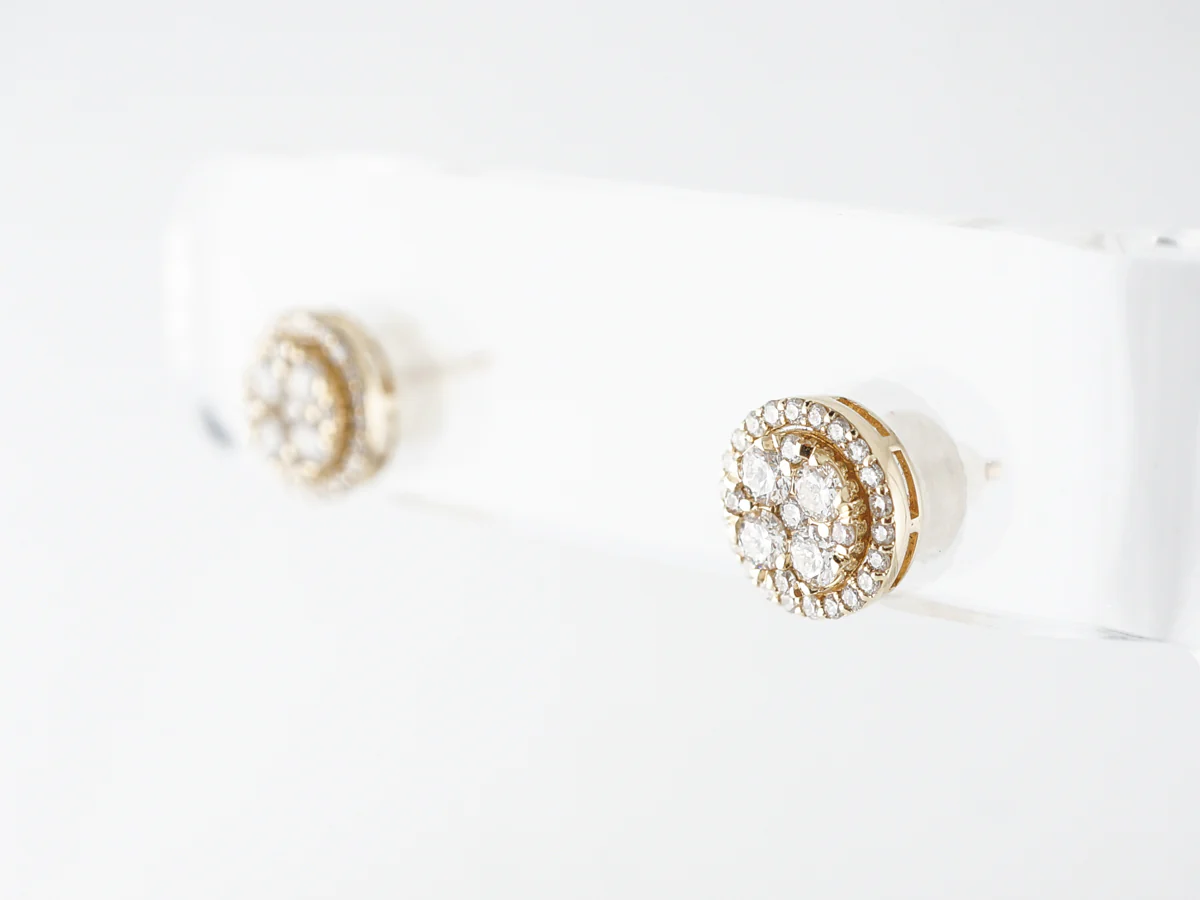 Round Brilliant Diamond Cluster Stud Earrings in 14k Yellow Gold - Image 3