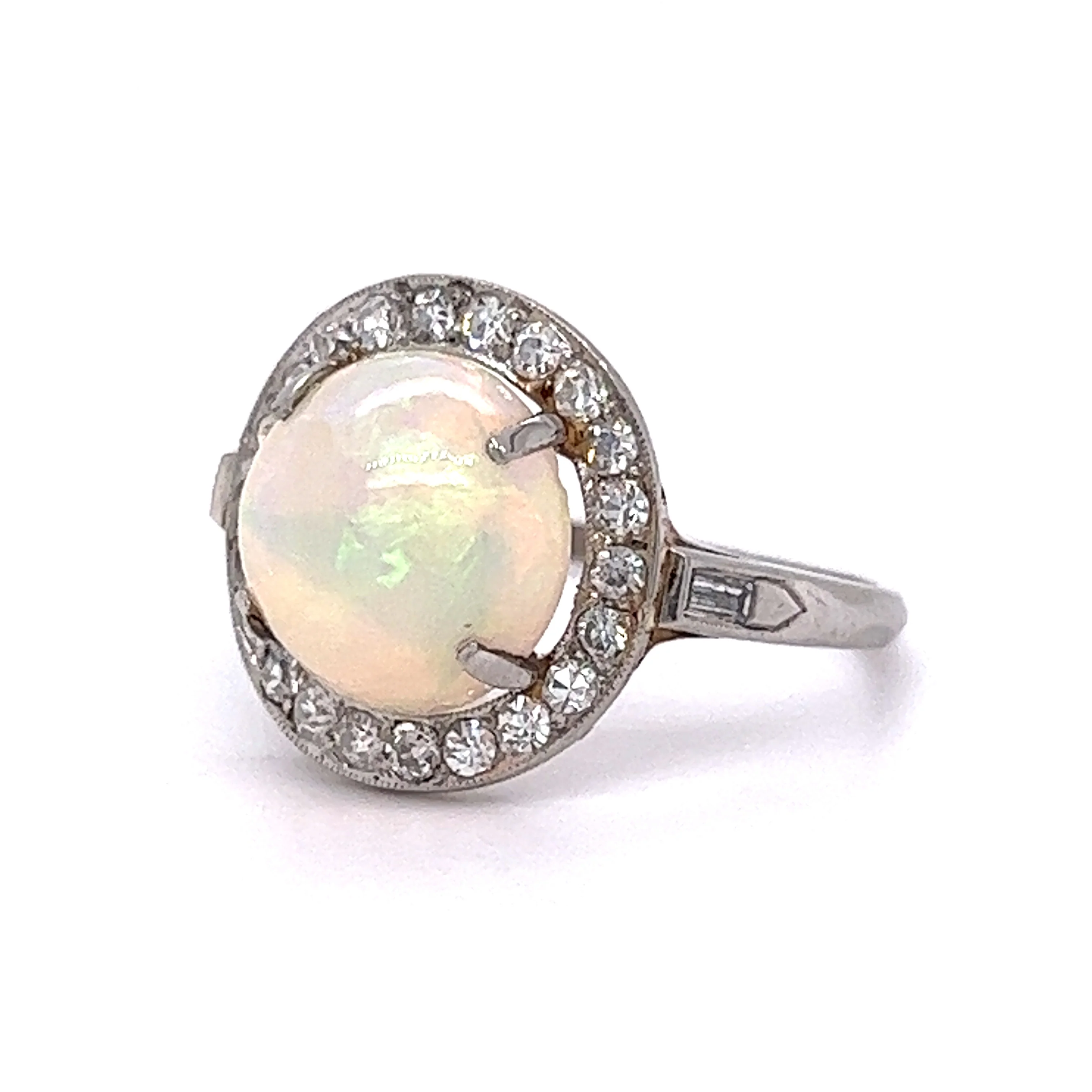 Round Cabochon Opal & Diamond Cocktail Ring in Platinum - Image 2