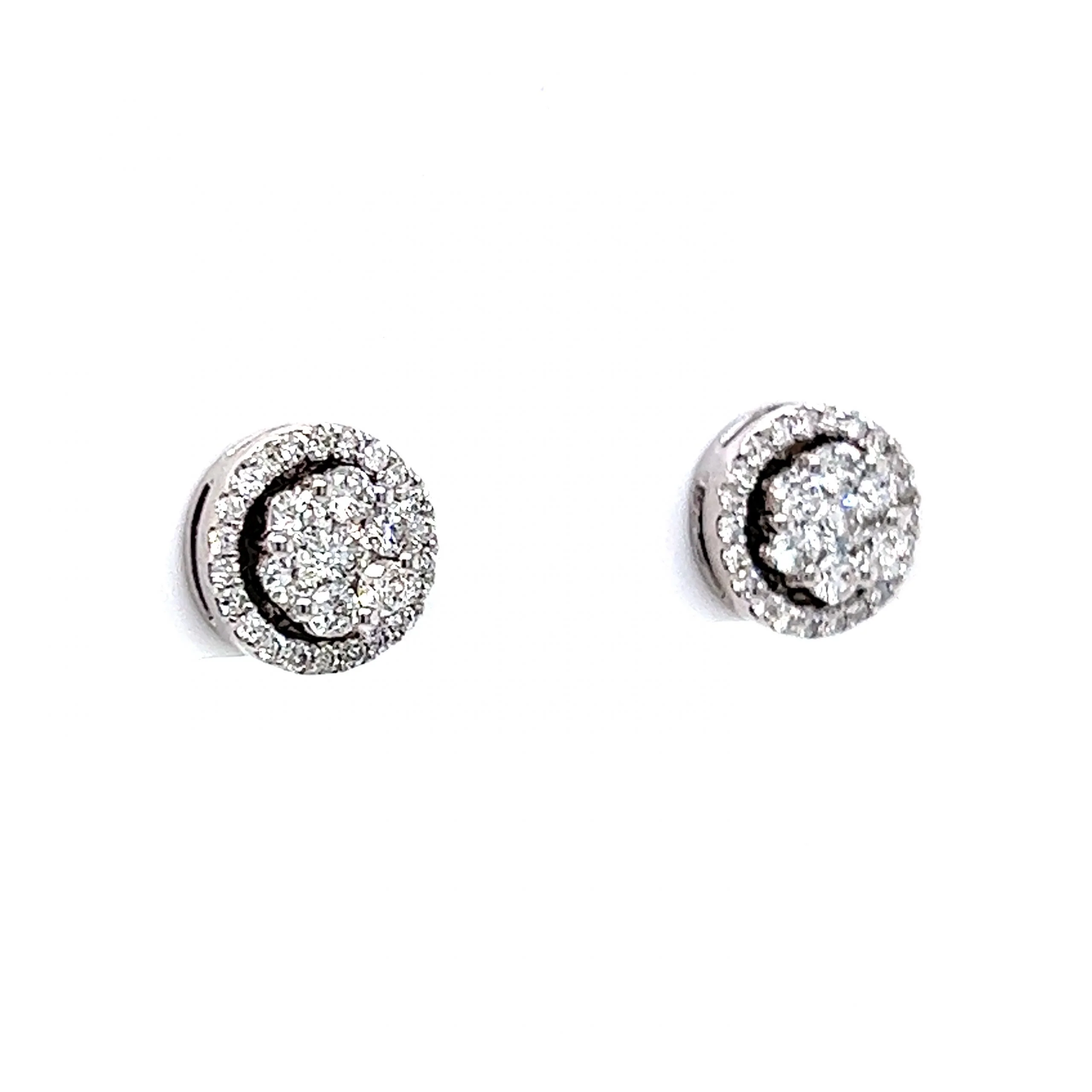 Round Cluster Pave Diamond Stud Earrings in 14k White Gold - Image 3