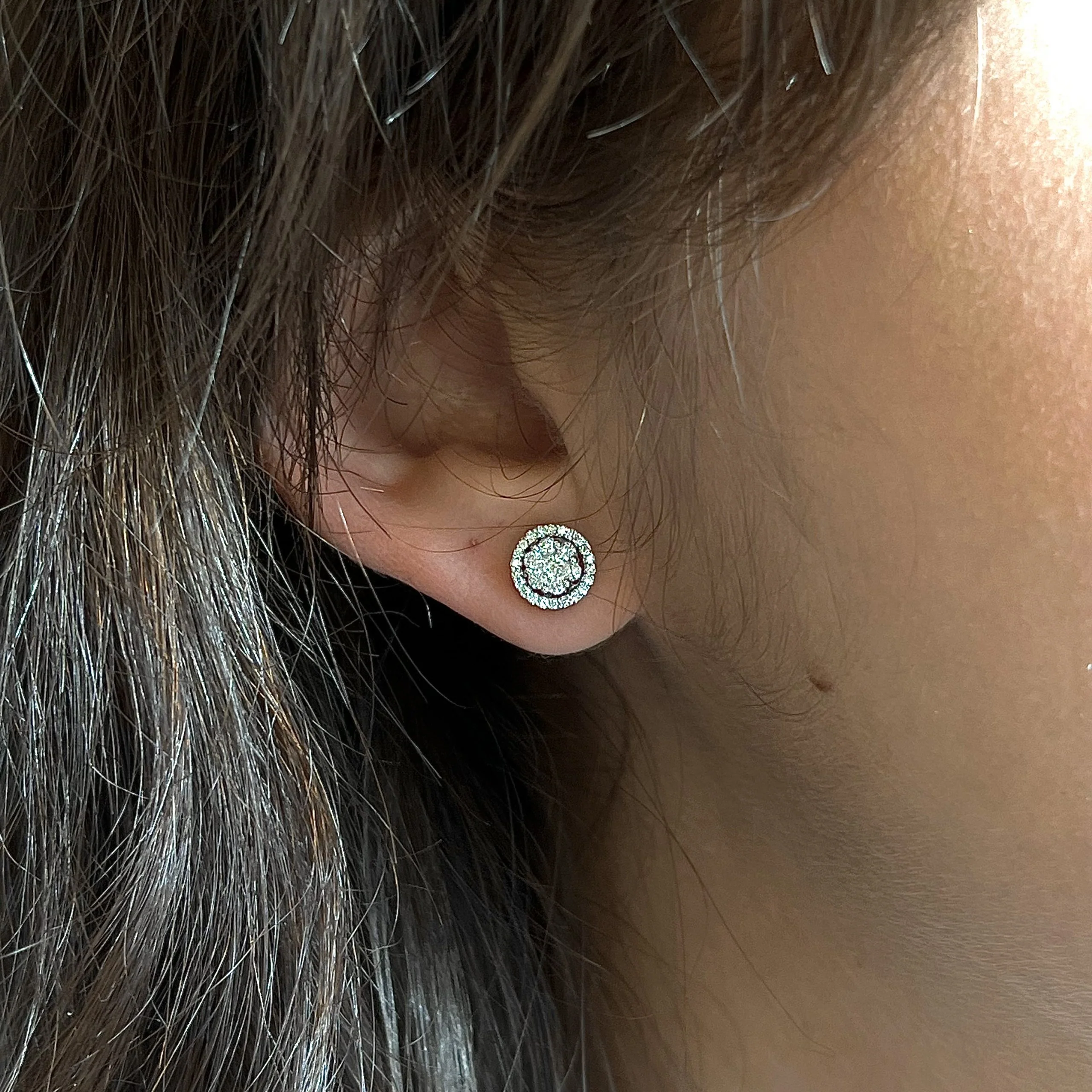 Round Cluster Pave Diamond Stud Earrings in 14k White Gold - Image 4