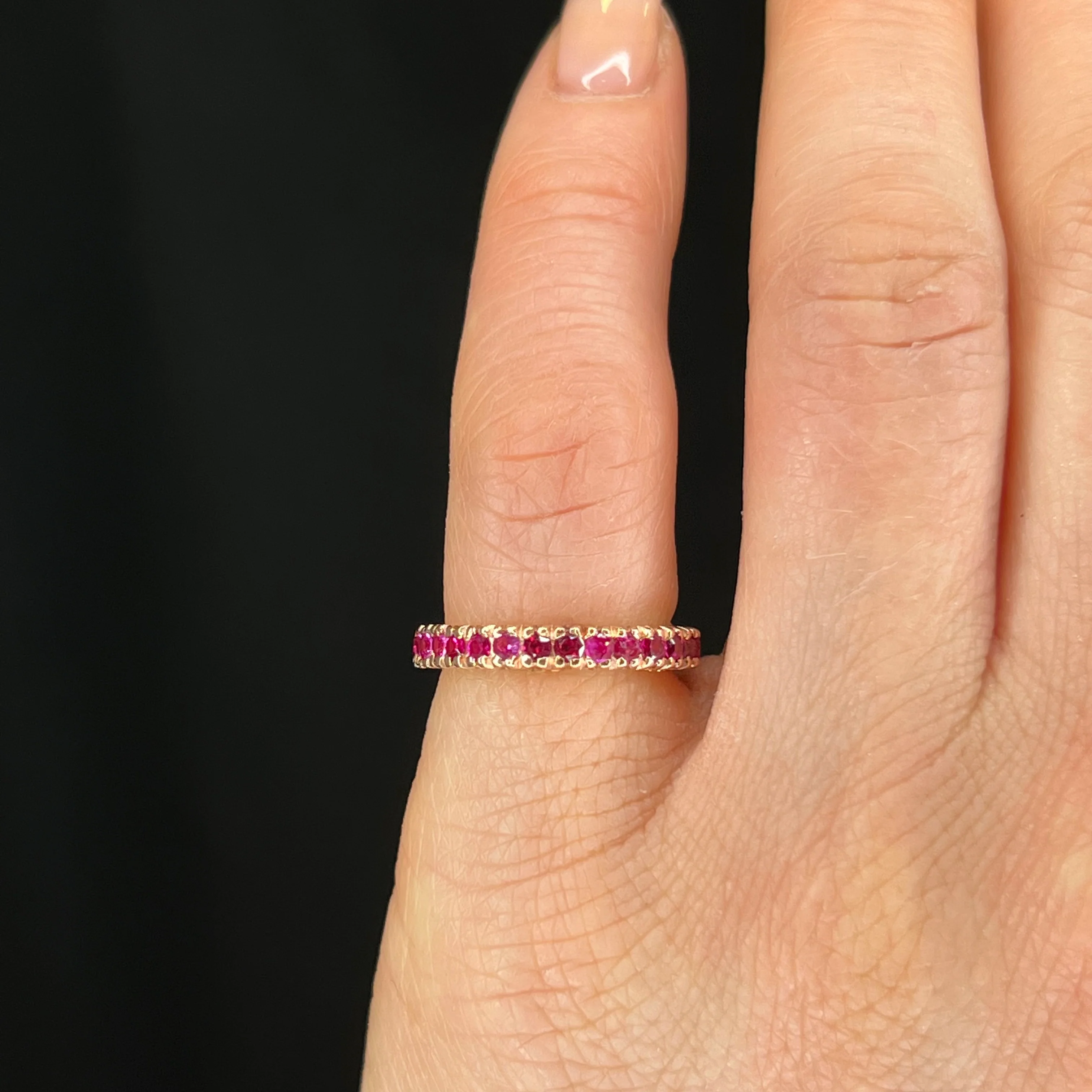 Round Cut Ruby Eternity Wedding Band in 14k Yellow Gold - Image 6