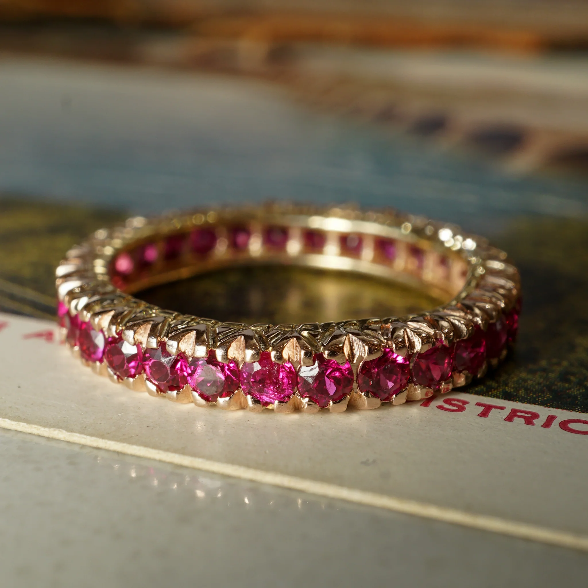 Round Cut Ruby Eternity Wedding Band in 14k Yellow Gold - Image 8